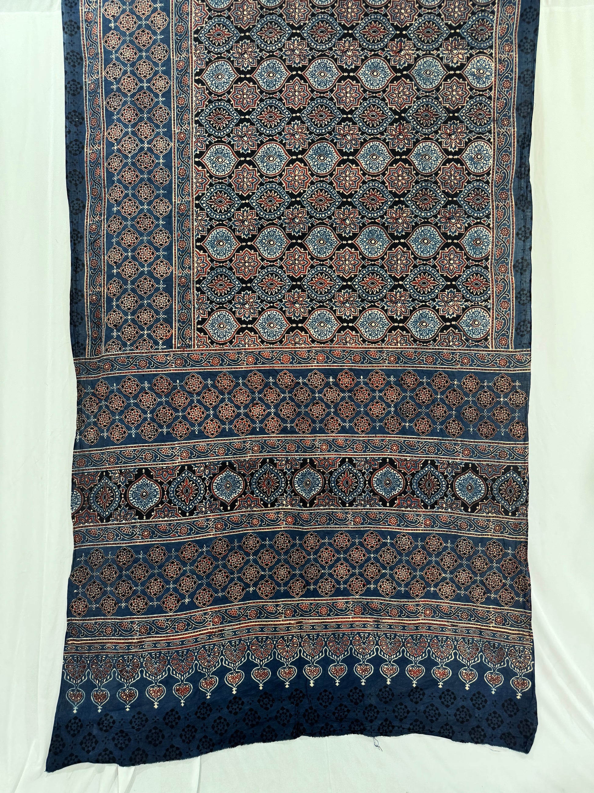 Cotton Ajrakh Hand Block printed Saree