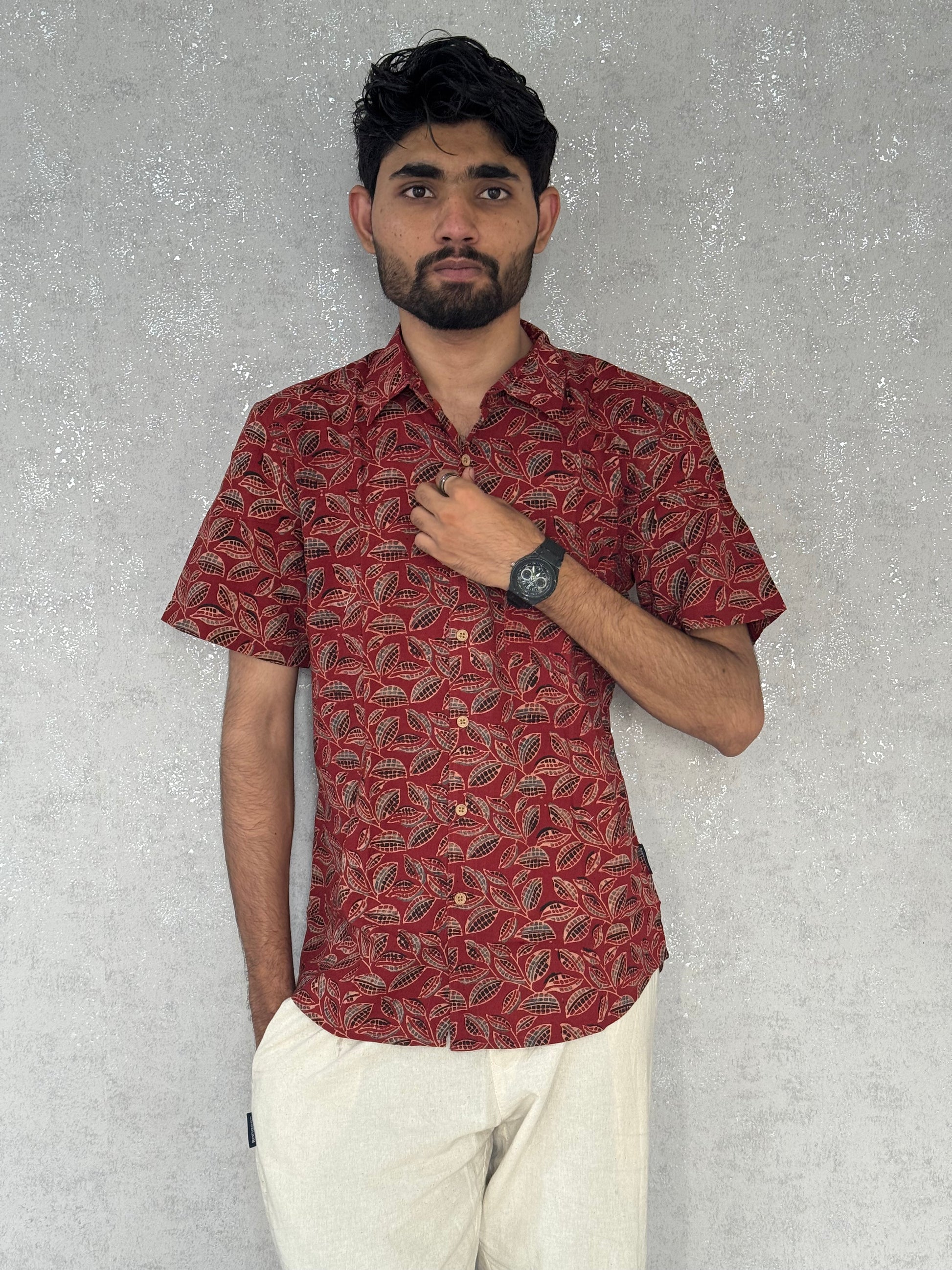 Cotton Ajrakh Half Sleeve Shirt For Men