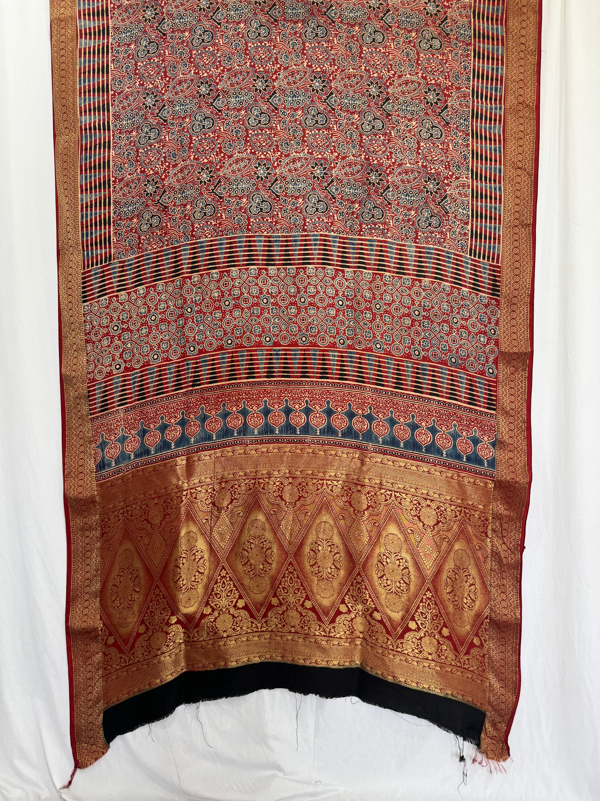 Dola Silk Ajrakh Hand Block Saree