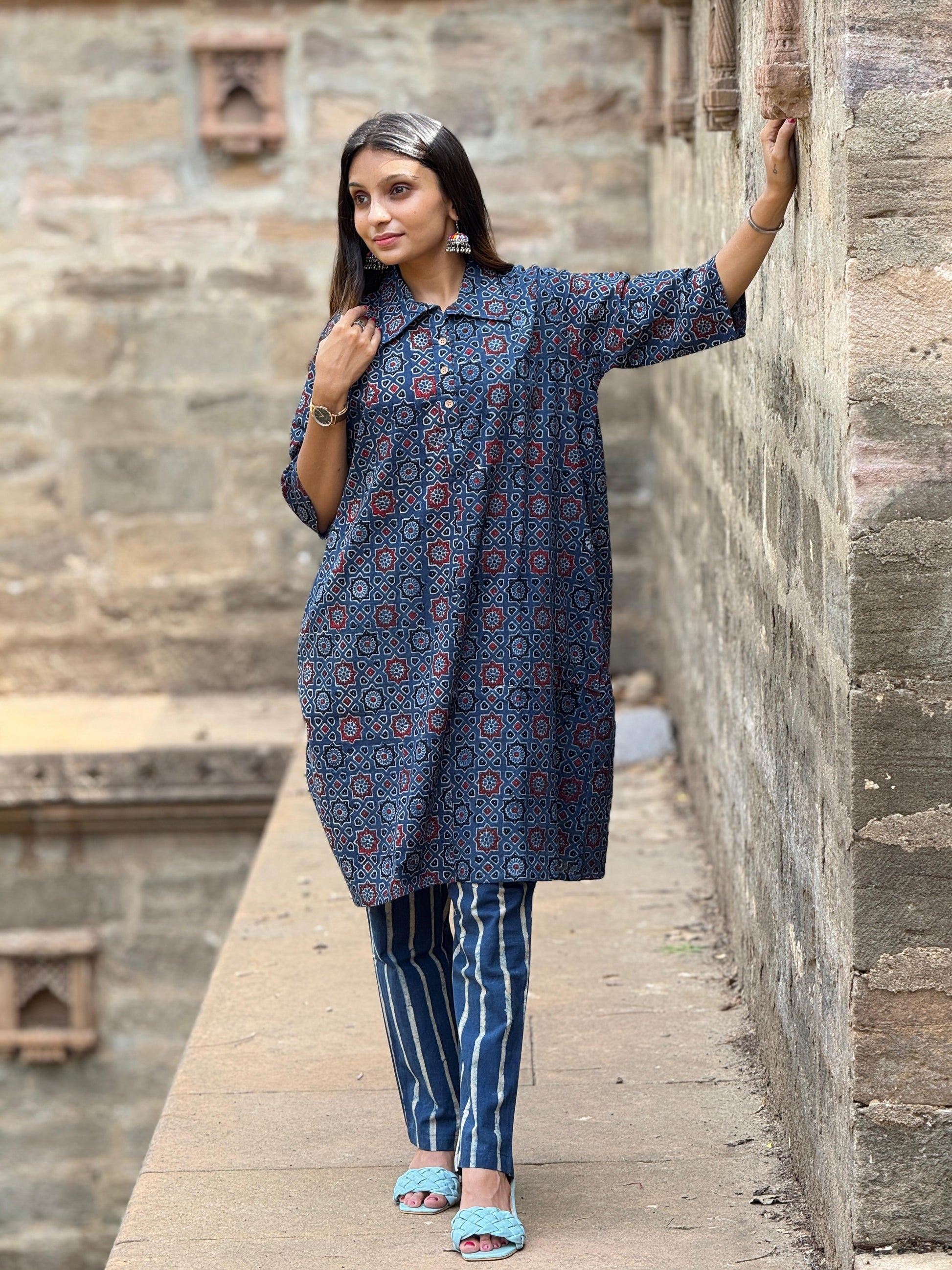 Ajrakh Print Cotton Co-ord Set (Top & Pant)