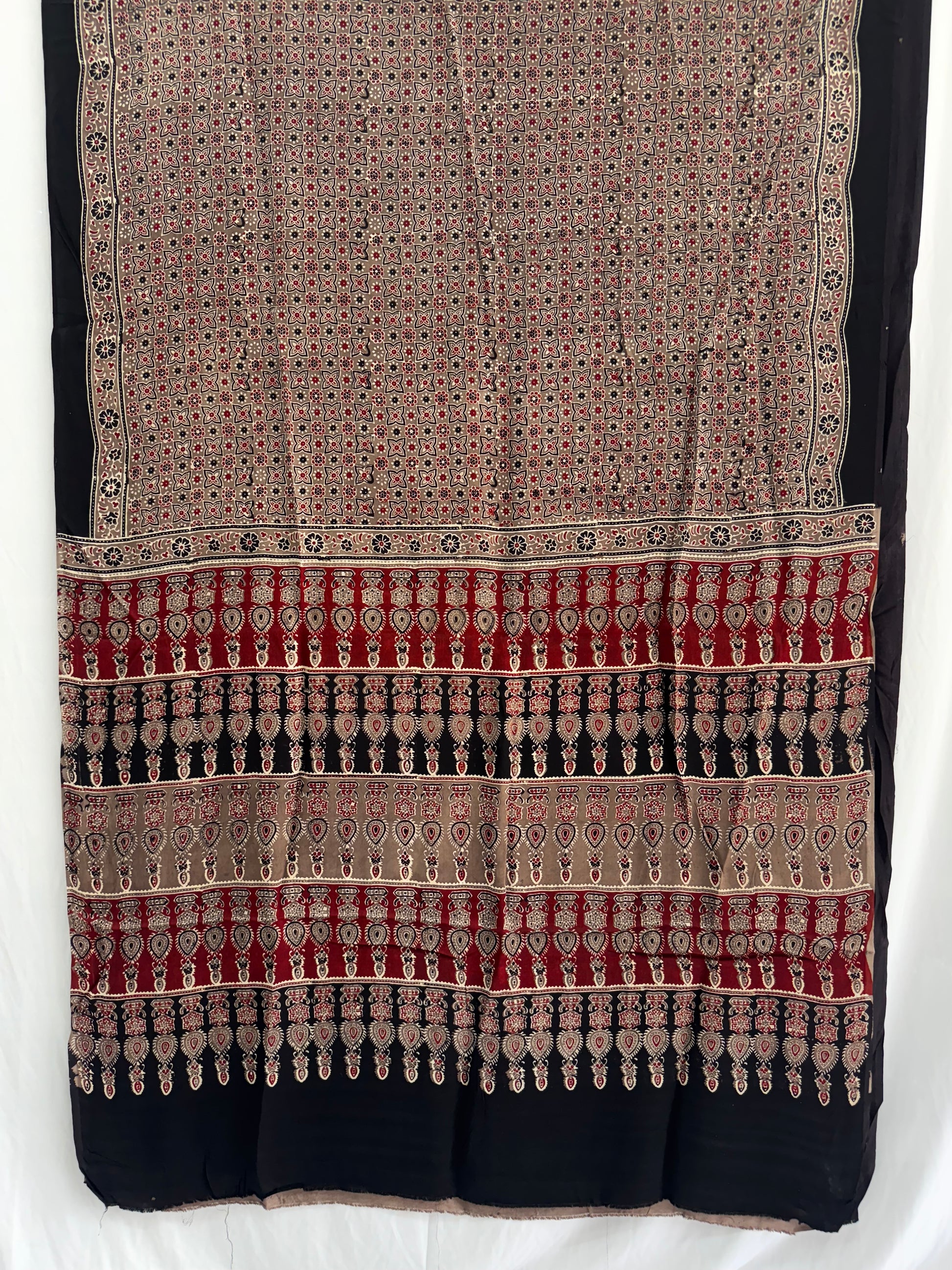 Modal Silk Ajrakh Hand Block Printed Saree