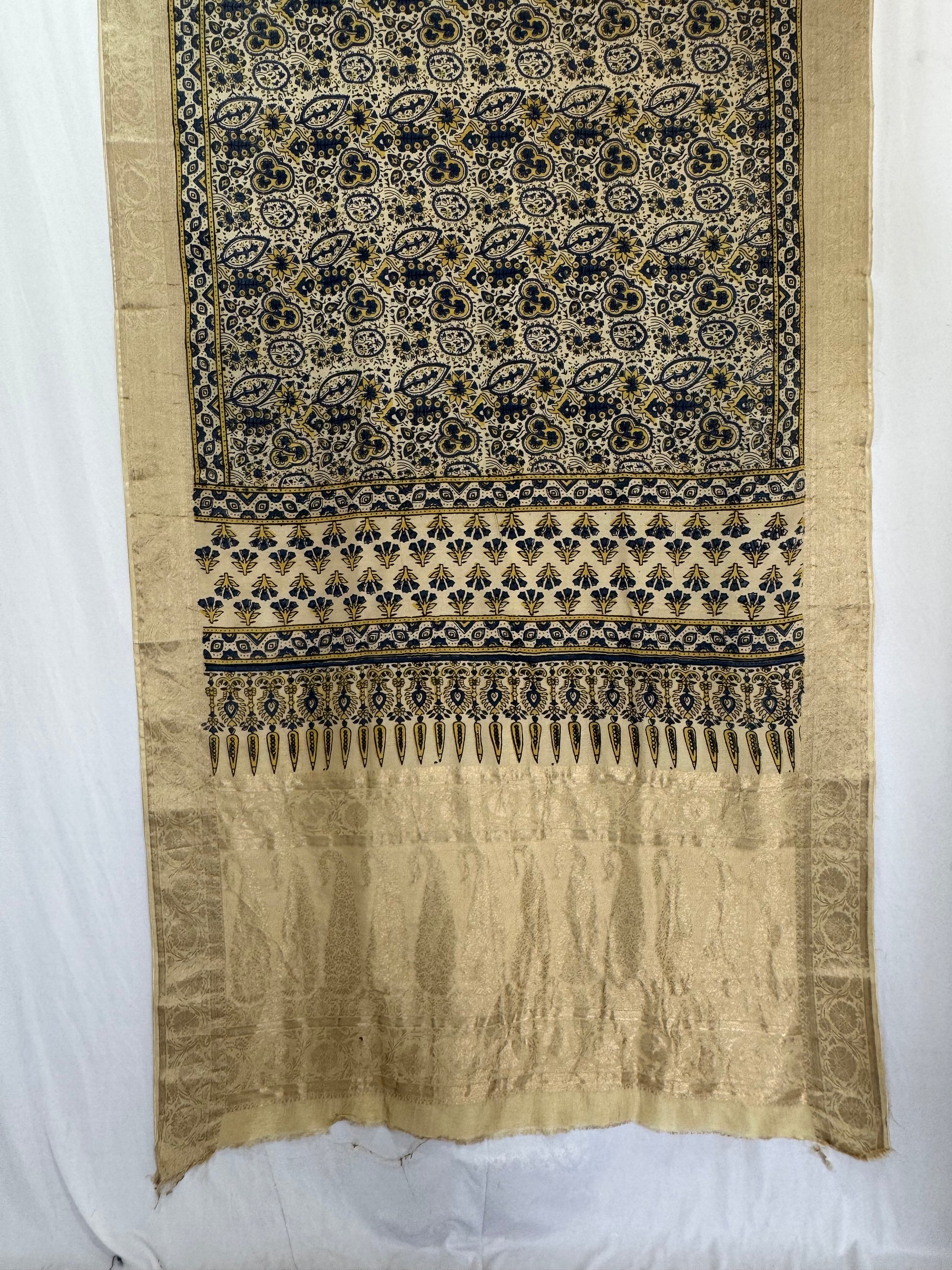 Dola Silk Ajrakh Hand Block Saree