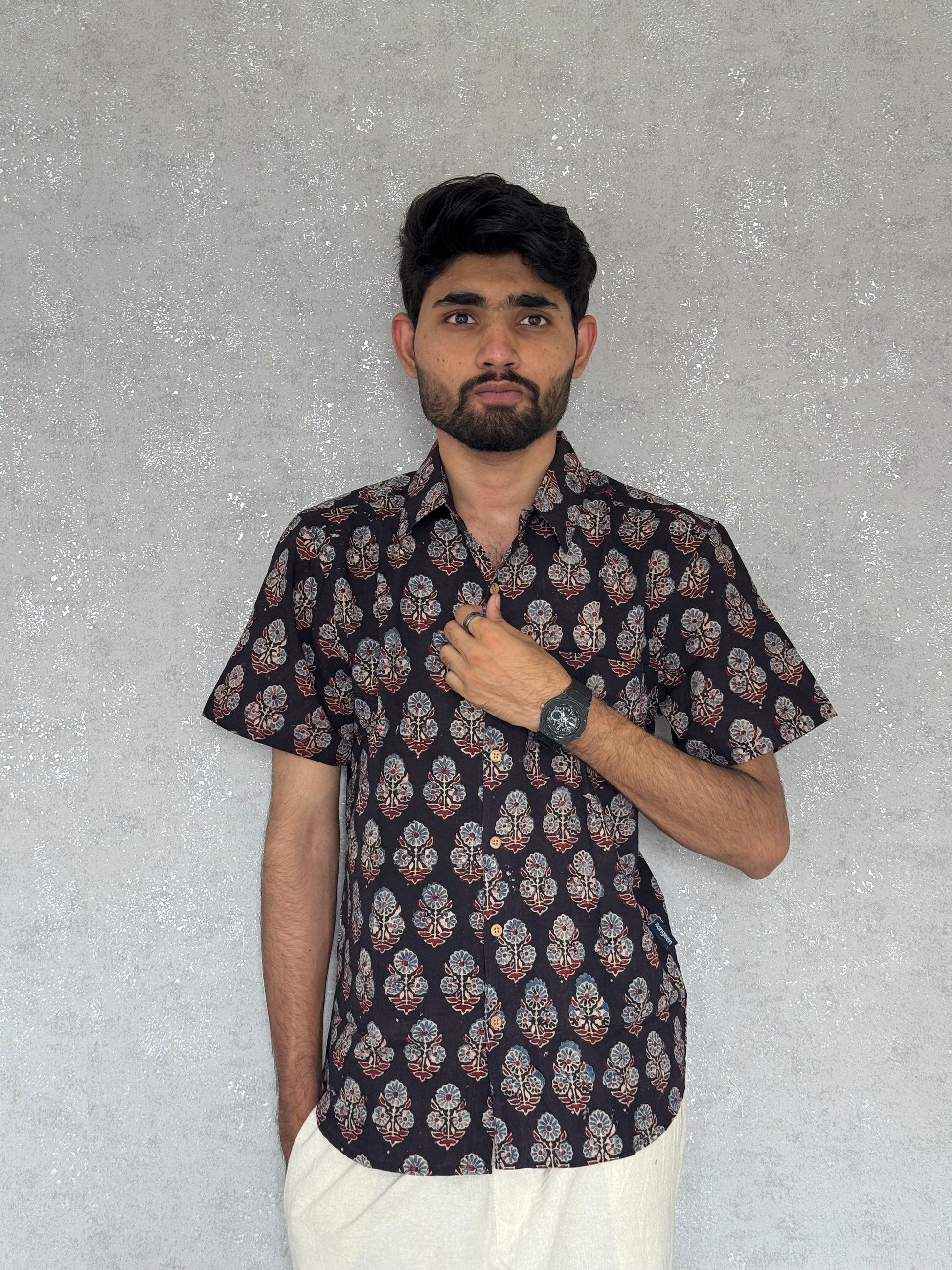 Cotton Ajrakh Half Sleeve Shirt For Men