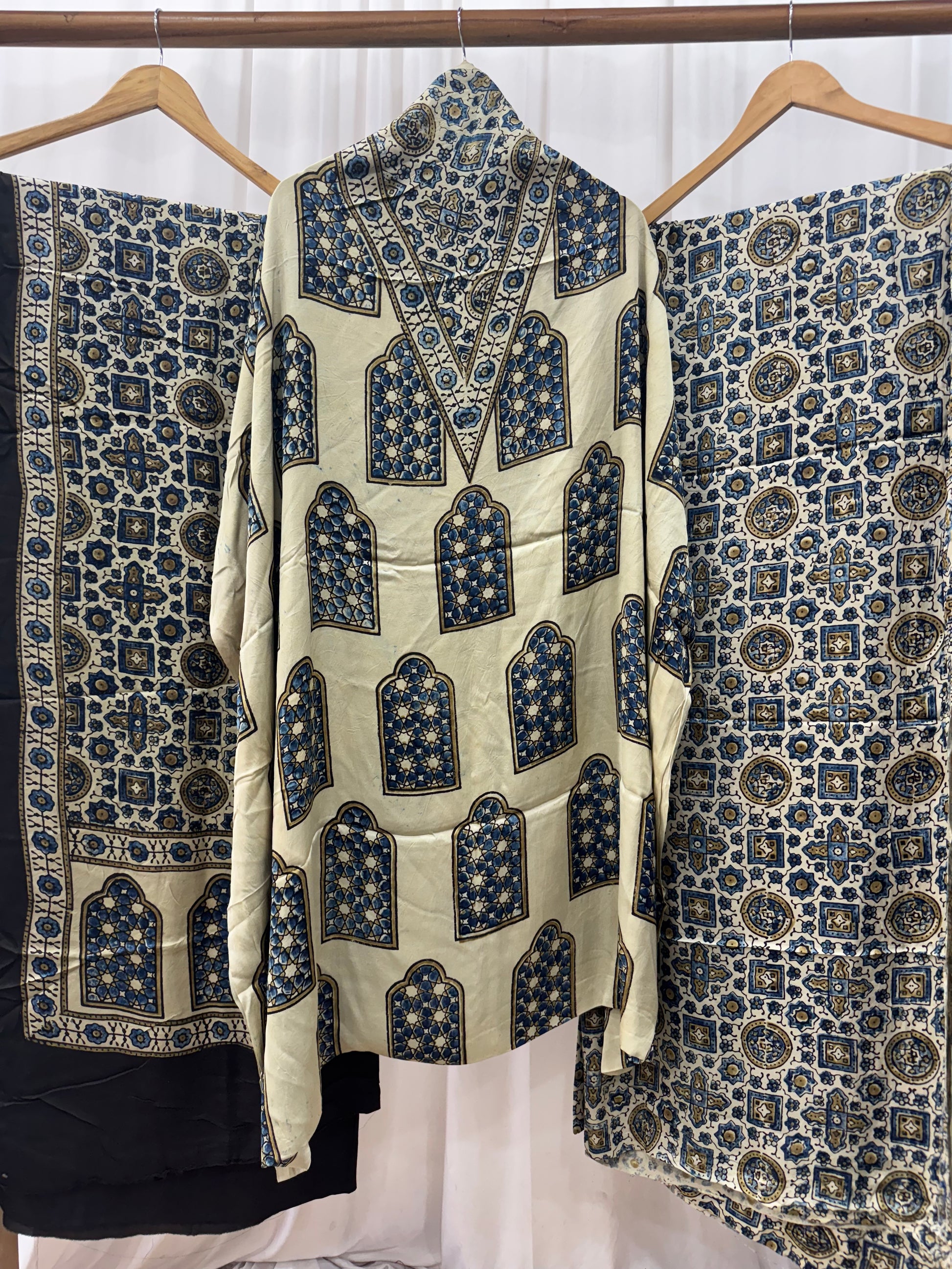 Modal Silk Ajrakh Hand Block Printed 3 Piece  Suit Dress Materials