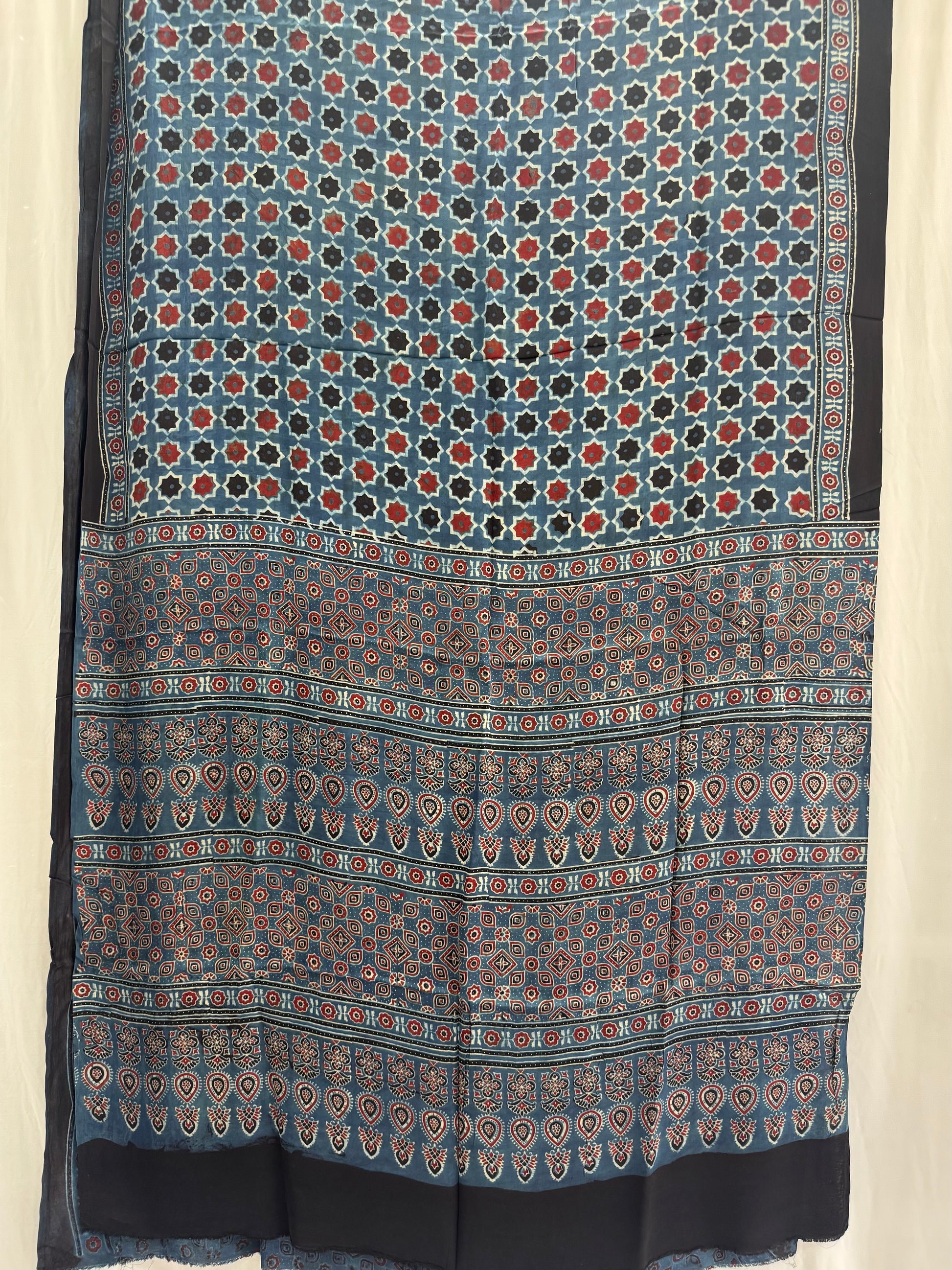 Modal Silk Ajrakh Hand Block Printed Saree