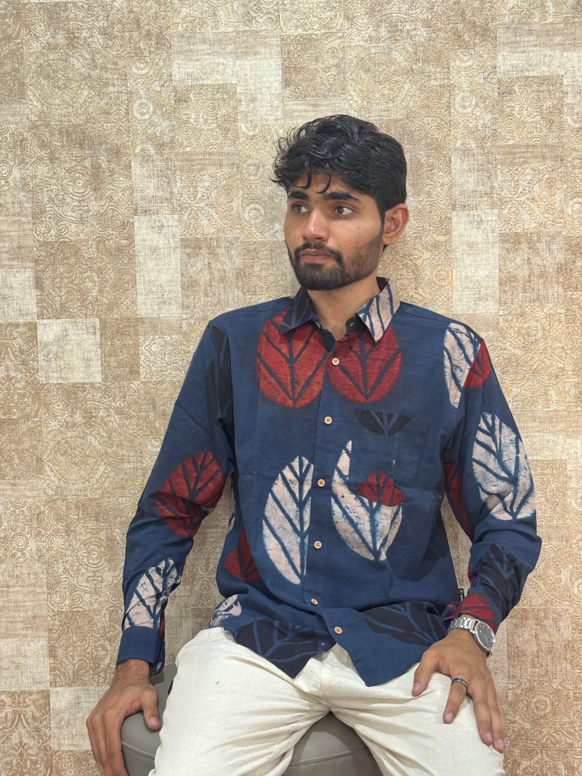 Cotton Ajrakh Full Sleeve Shirt For Men