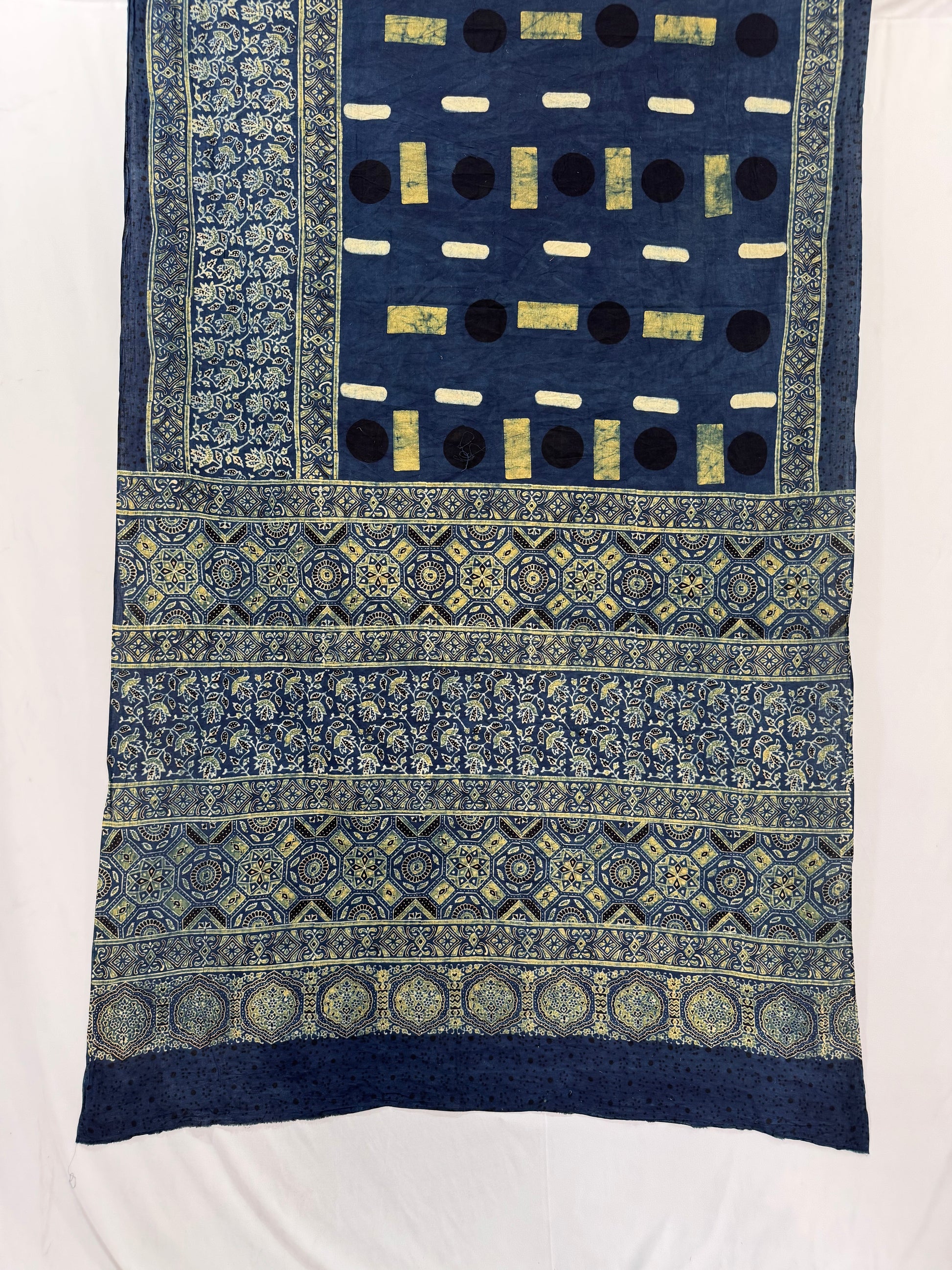 Cotton Ajrakh Hand Block printed Saree