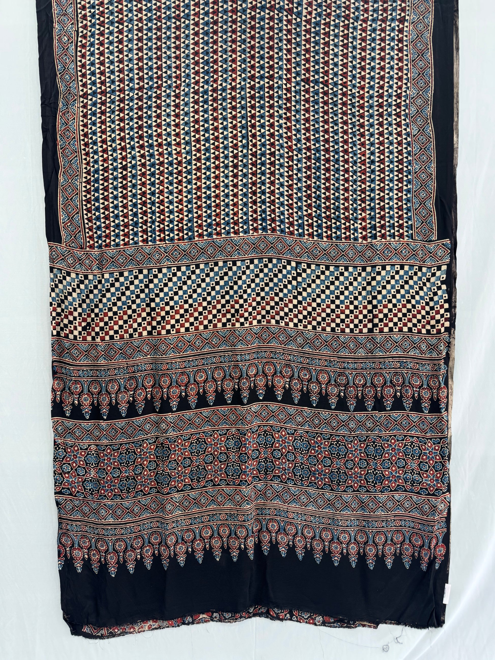 Modal Silk Ajrakh Hand Block Printed Saree