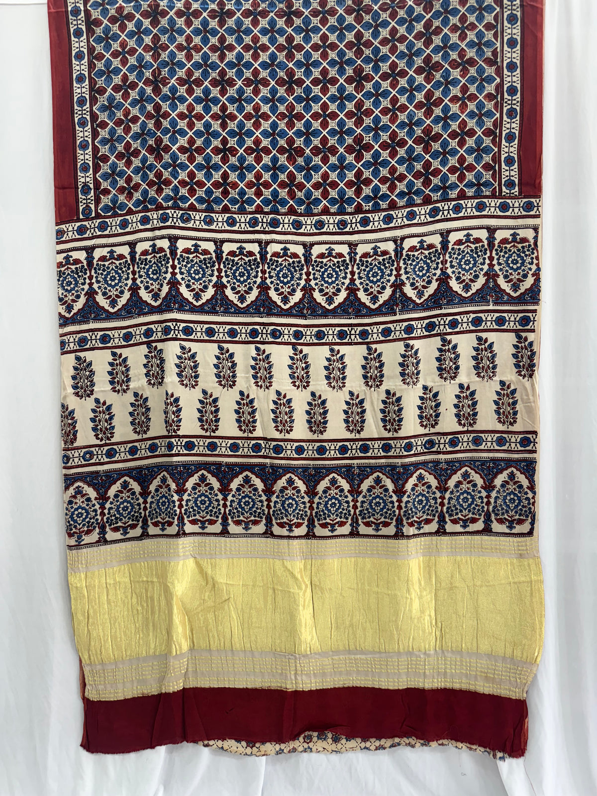 Modal silk Ajrakh Hand Block Saree With TCU Pallu (ZARI/LAGDI PATTA)