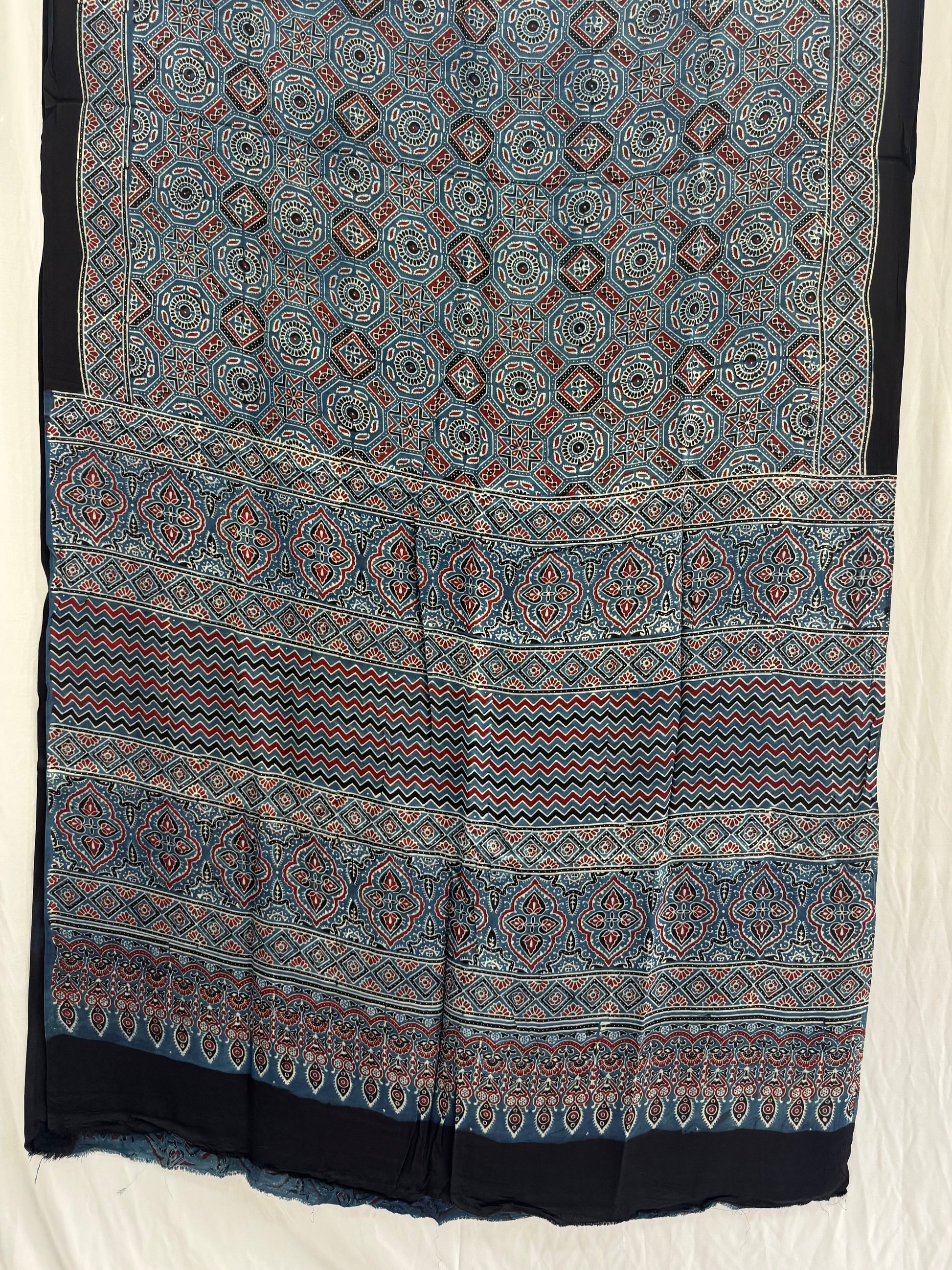 Modal Silk Ajrakh Hand Block Printed Saree