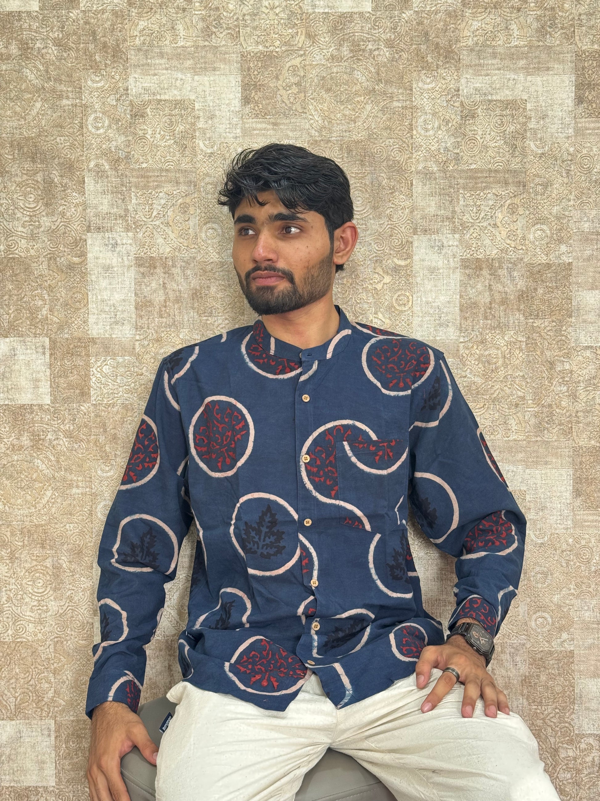 Cotton Ajrakh Full Sleeve Shirt For Men