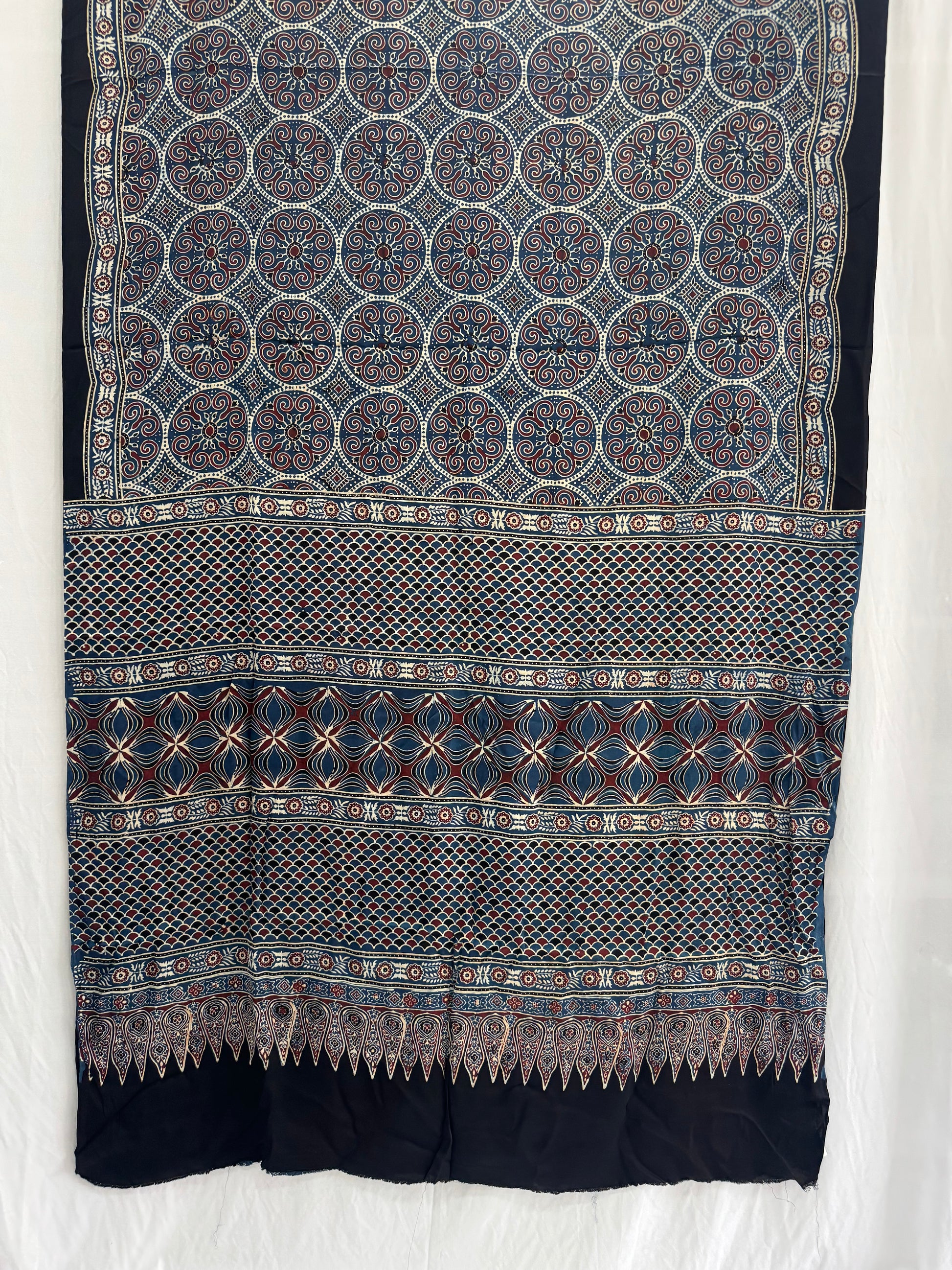 Modal Silk Ajrakh Hand Block Printed Saree