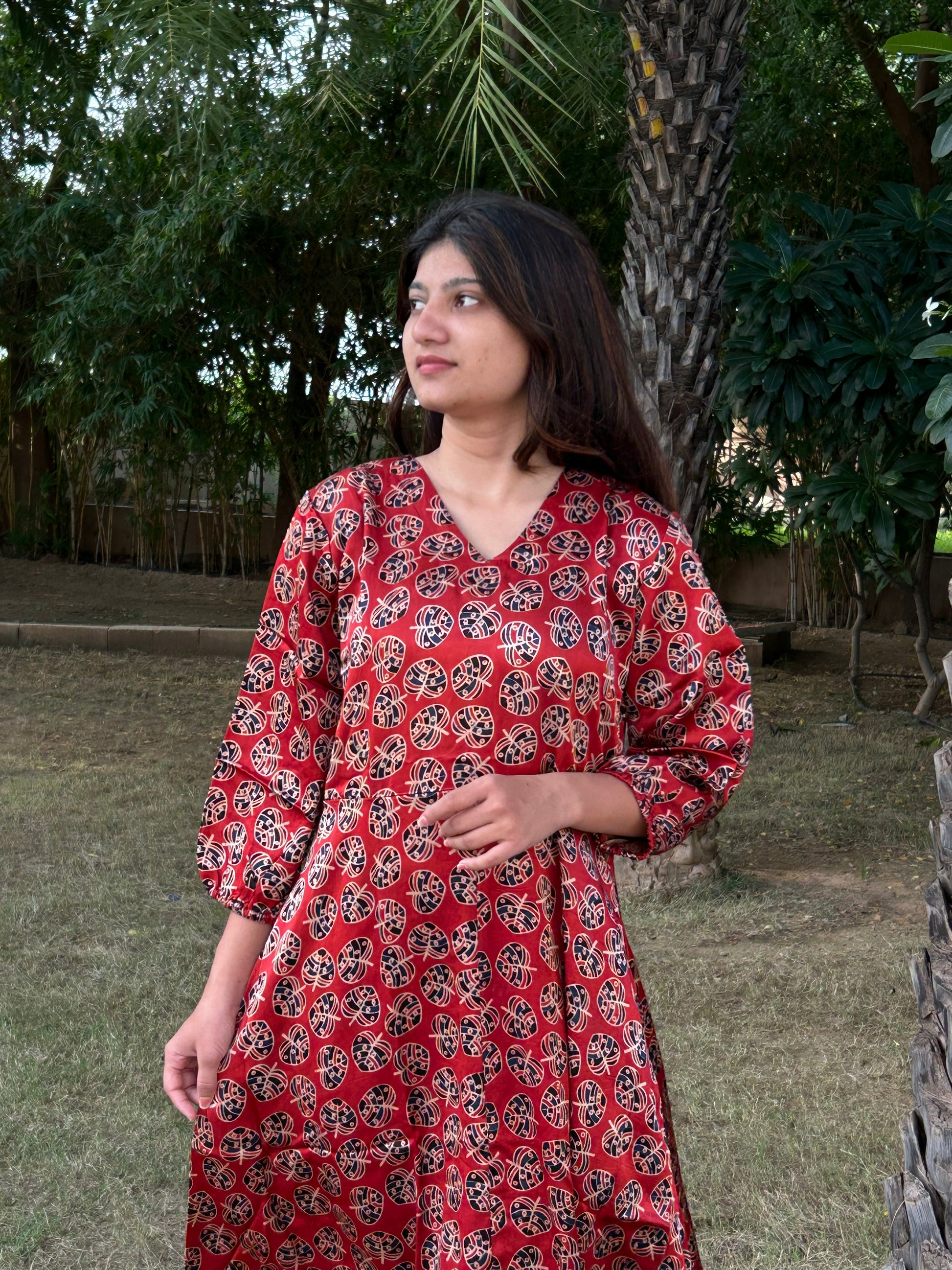 Mashru Long Frock – Ajrakh Hand Block, One Piece with 2 Side Pockets