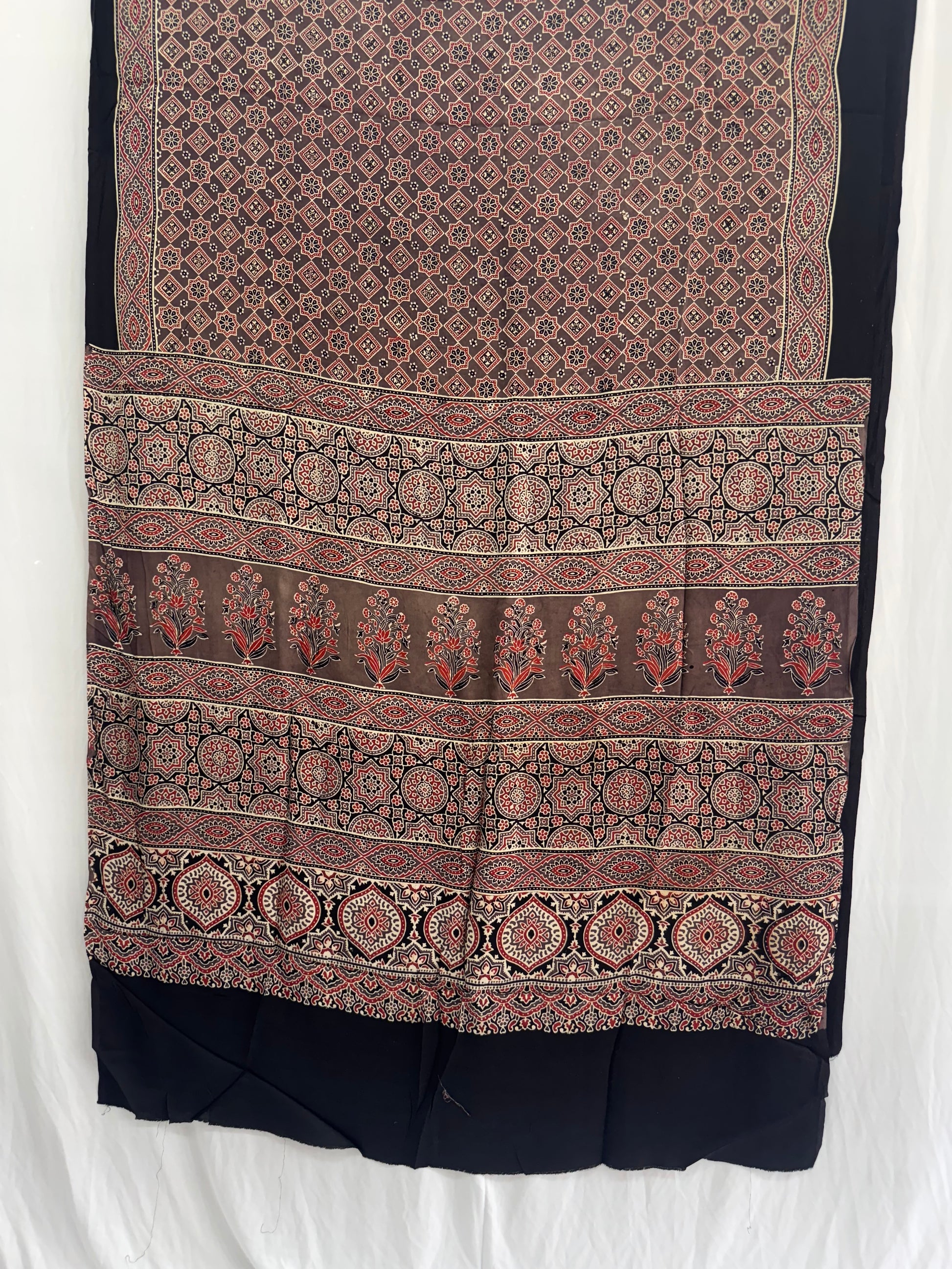 Modal Silk Ajrakh Hand Block Printed Saree