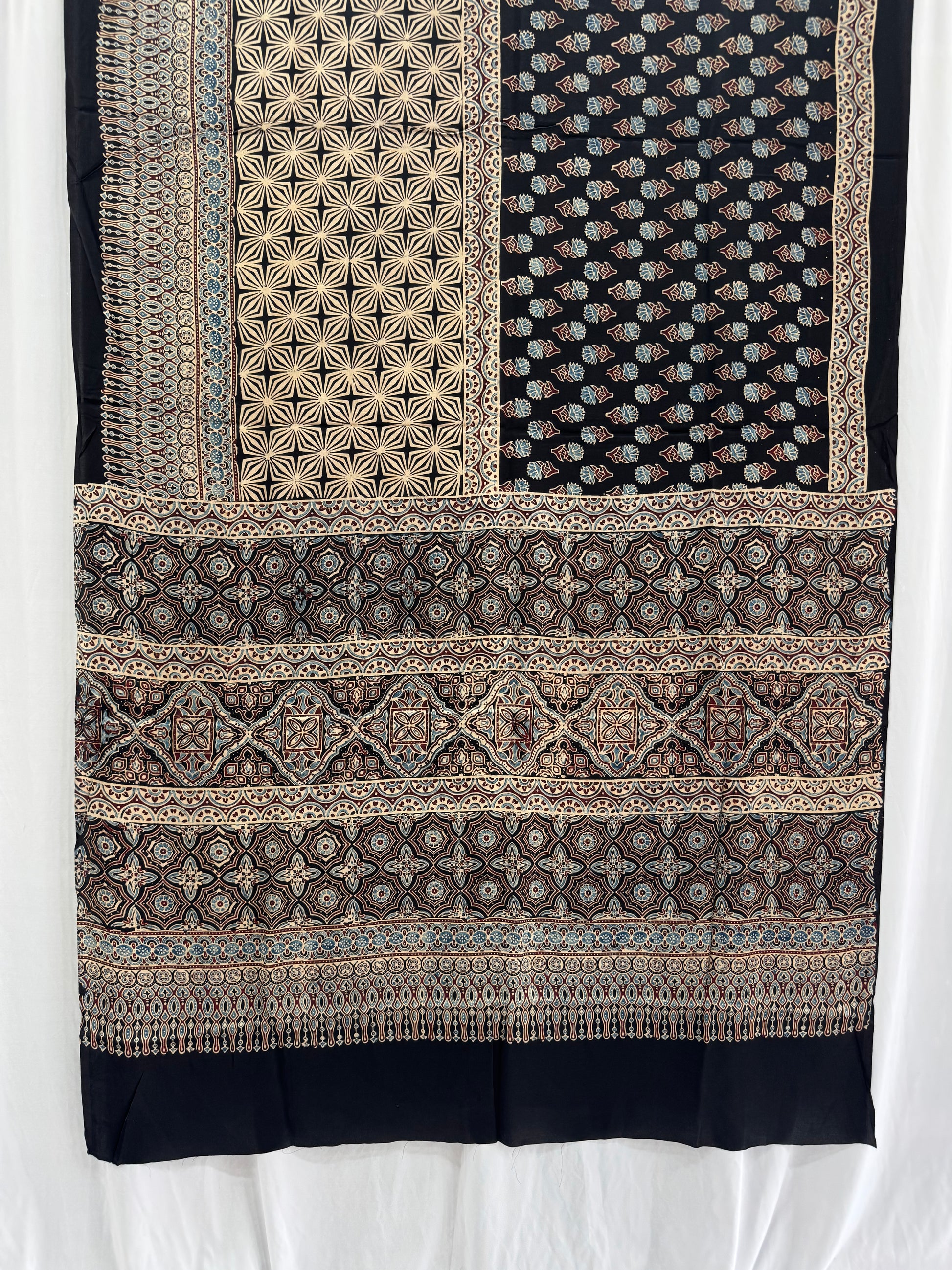 Modal Silk Ajrakh Hand Block Printed Saree