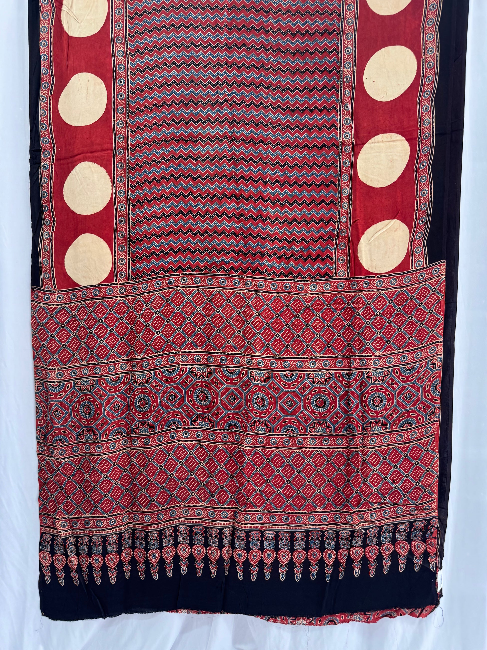 Modal Silk Ajrakh Hand Block Printed Saree