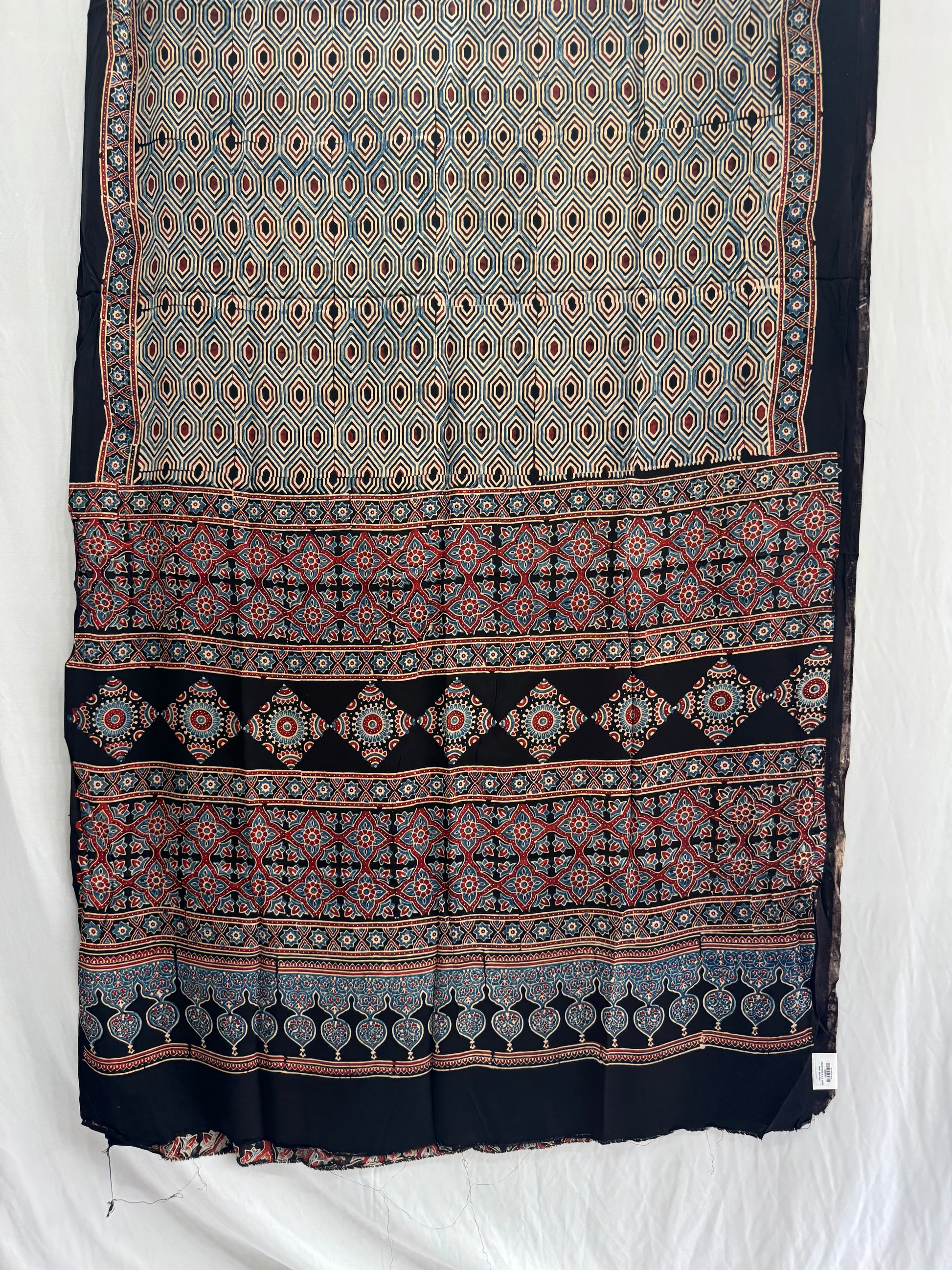 Modal Silk Ajrakh Hand Block Printed Saree