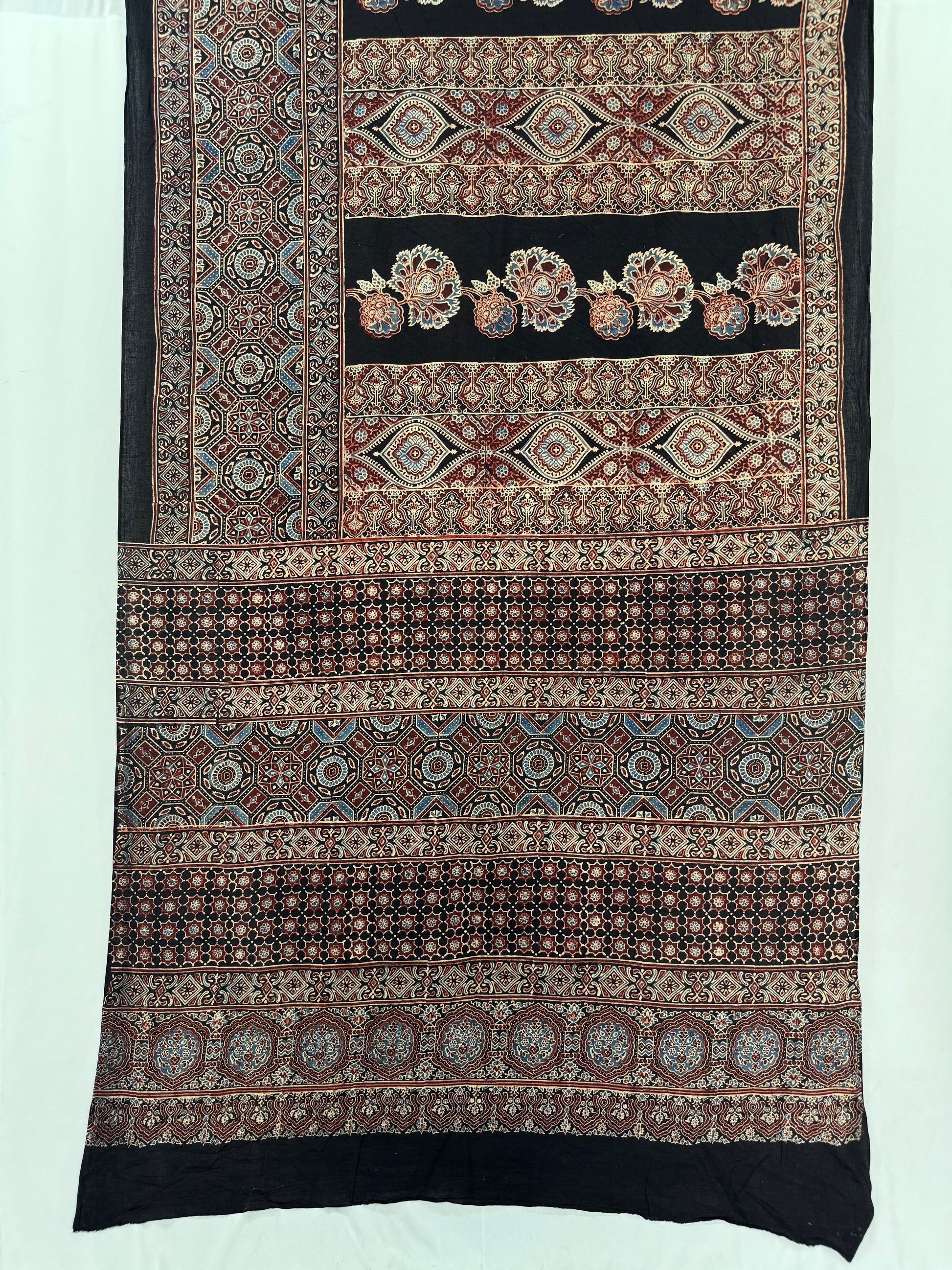 Cotton Ajrakh Hand Block printed Saree