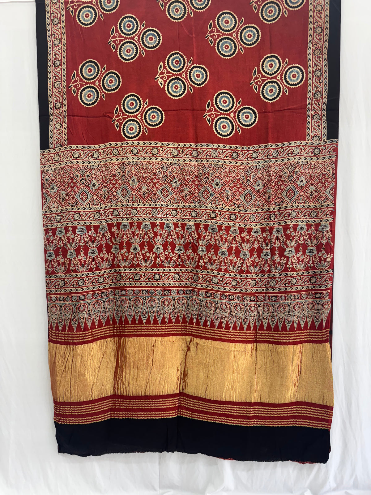 Modal silk Ajrakh Hand Block Saree With TCU Pallu (ZARI/LAGDI PATTA)