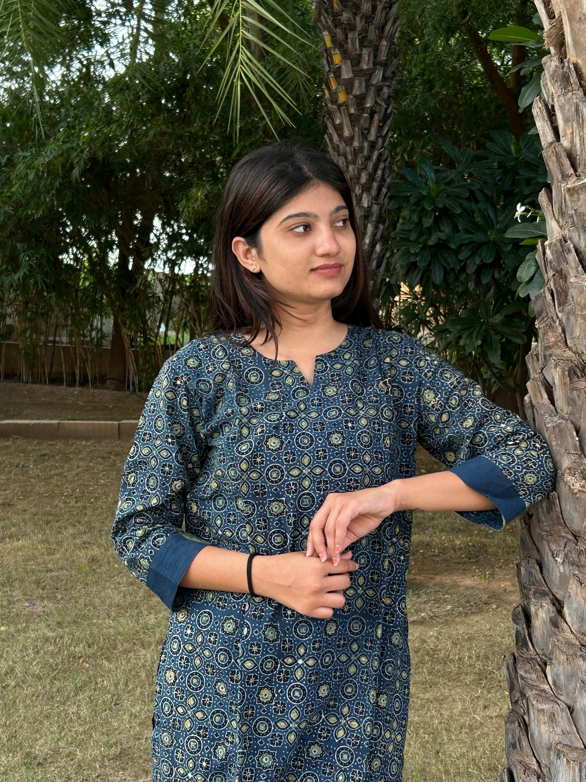Ajrakh Hand Block Print Long Kurti & Pant Set – Cotton