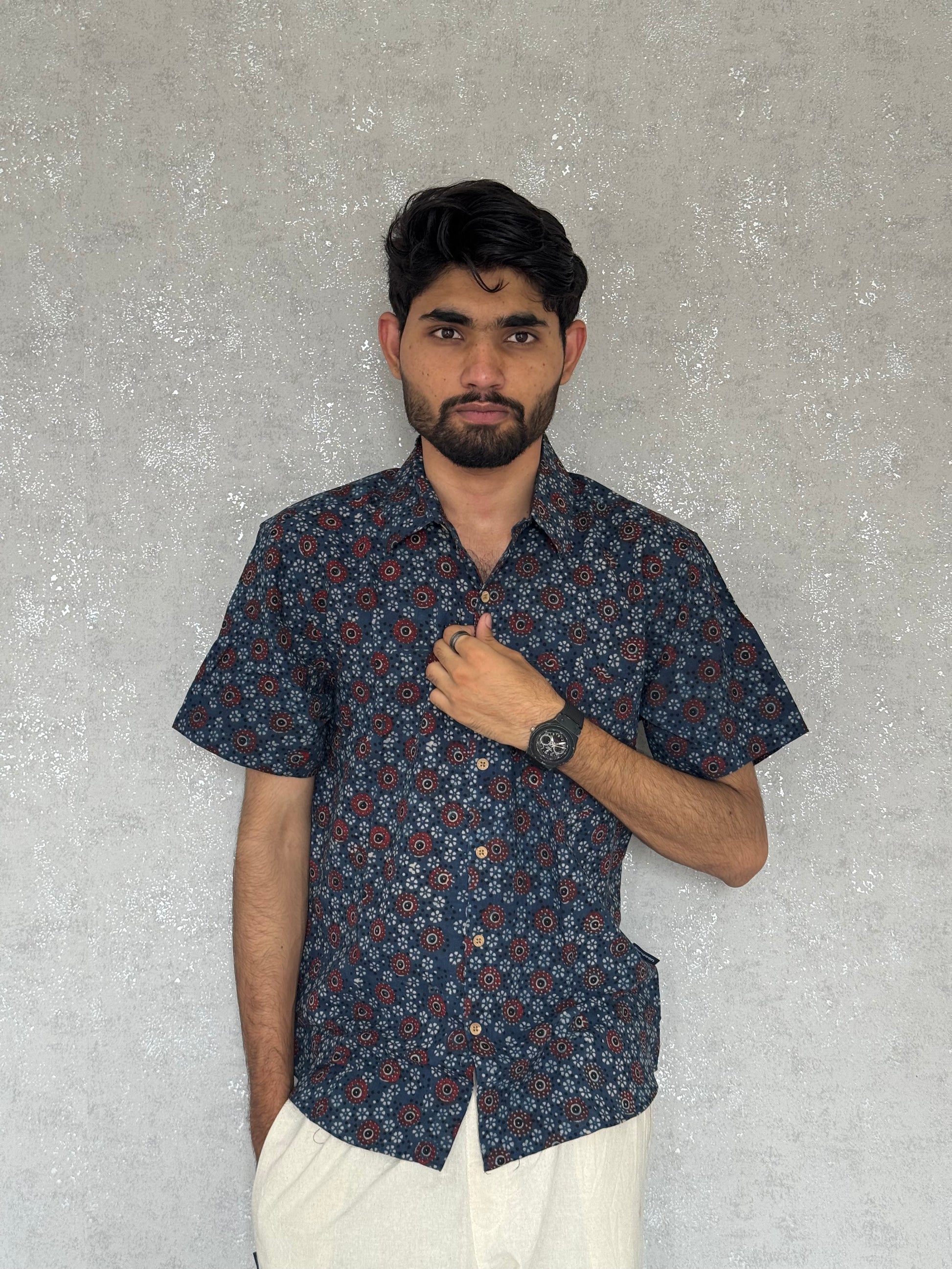 Cotton Ajrakh Half Sleeve Shirt For Men