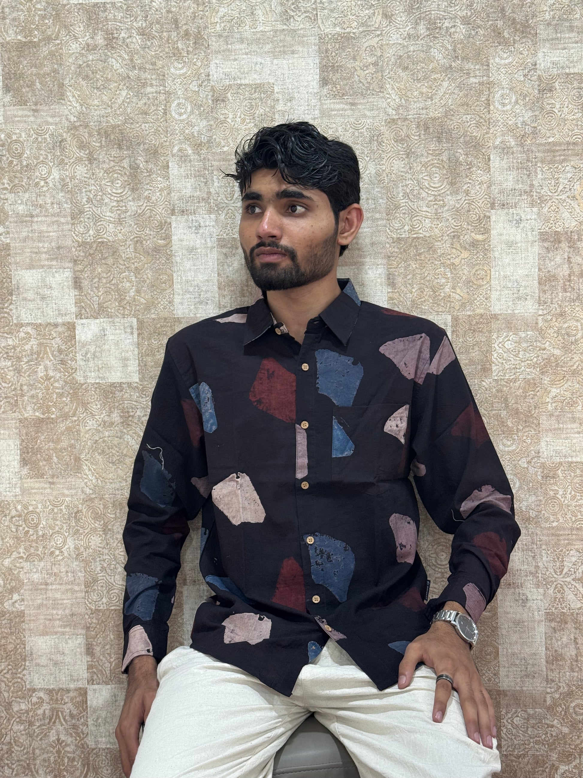 Cotton Ajrakh Full Sleeve Shirt For Men