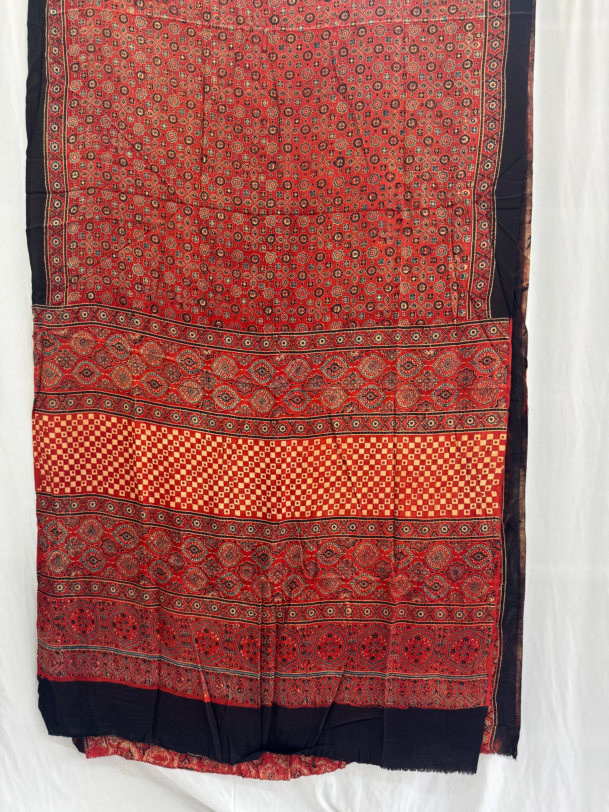 Modal Silk Ajrakh Hand Block Printed Saree