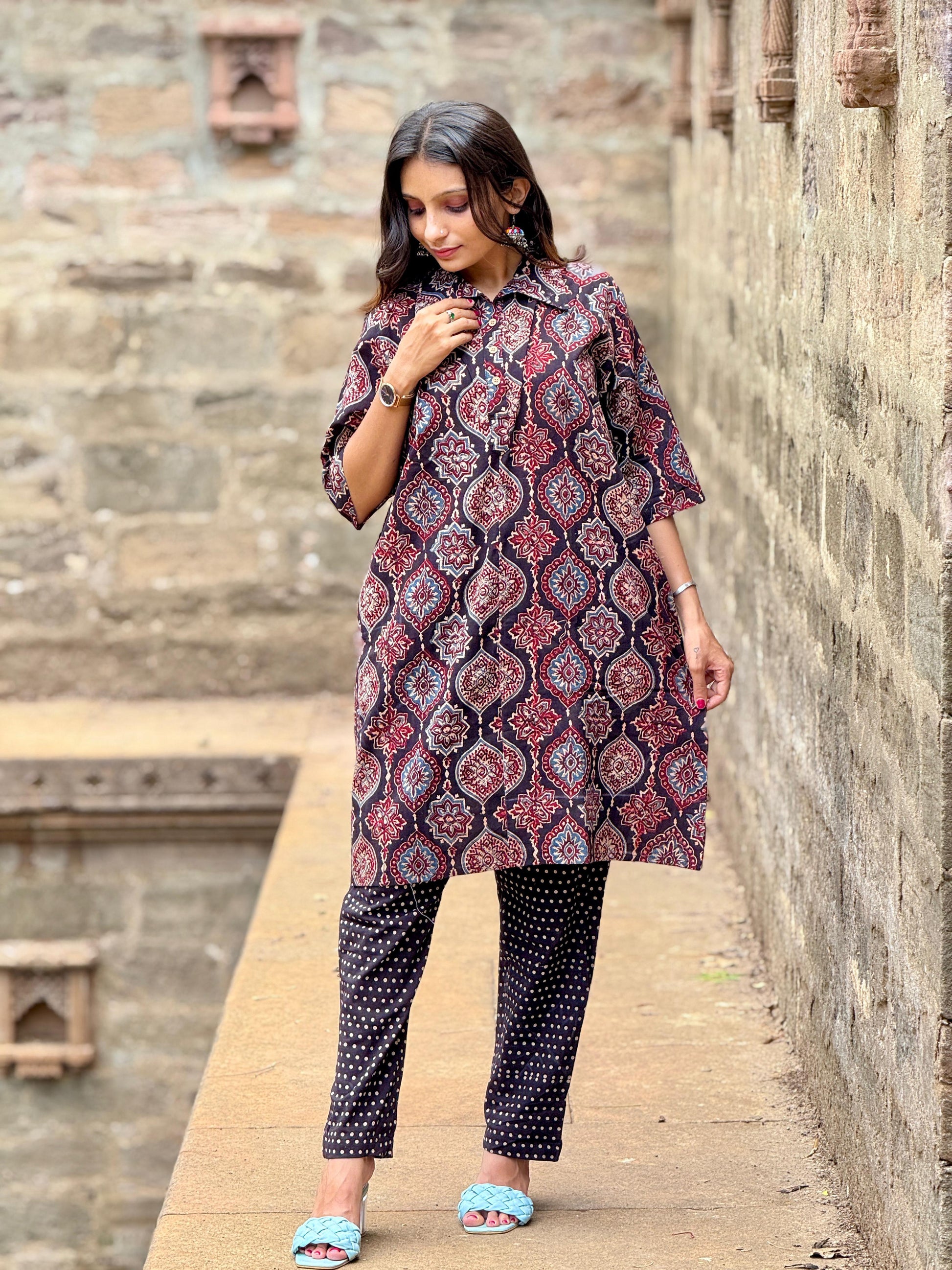 Ajrakh Print Cotton Co-ord Set (Top & Pant)