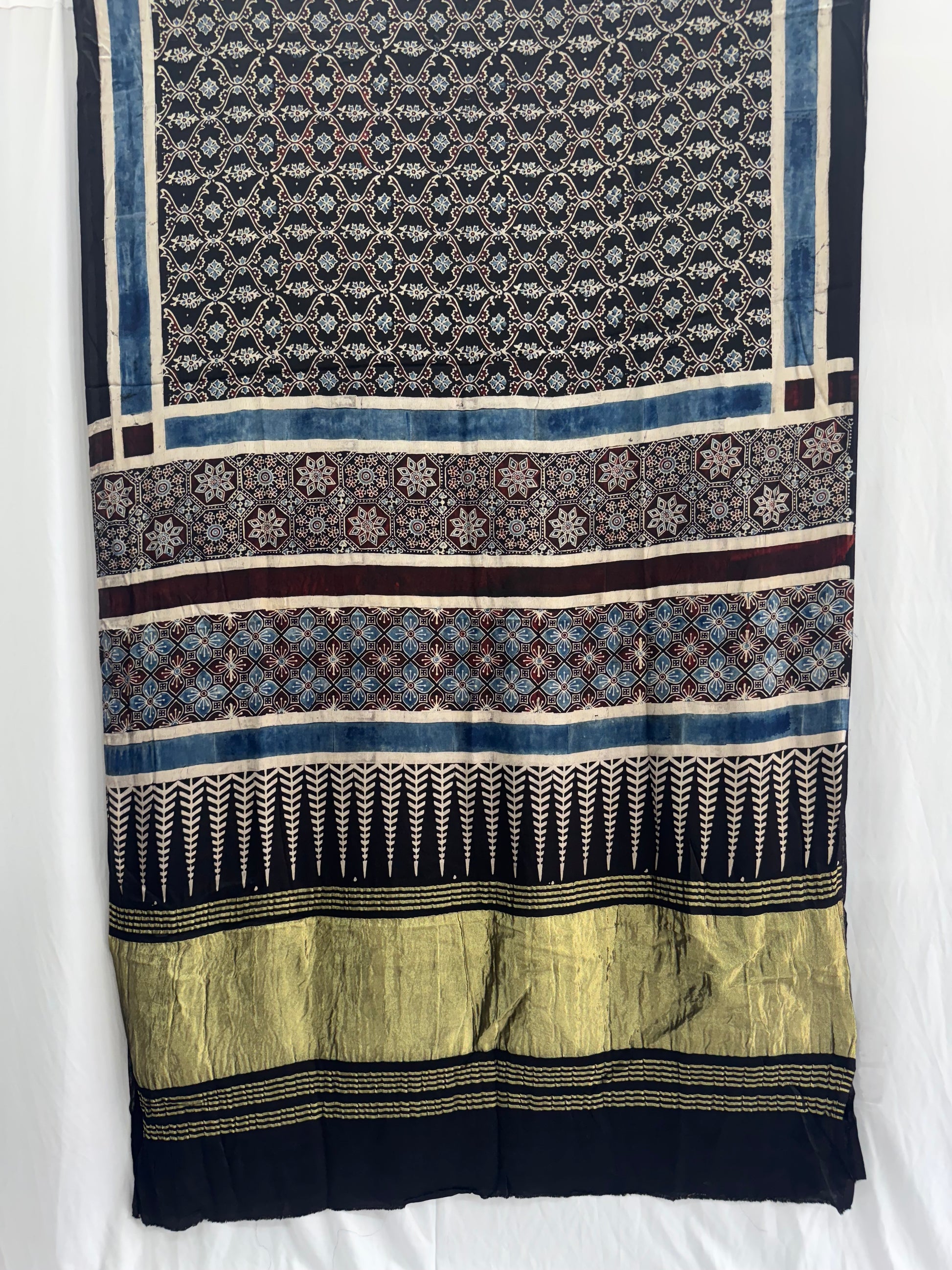 Modal silk Ajrakh Hand Block Saree With TCU Pallu (ZARI/LAGDI PATTA)