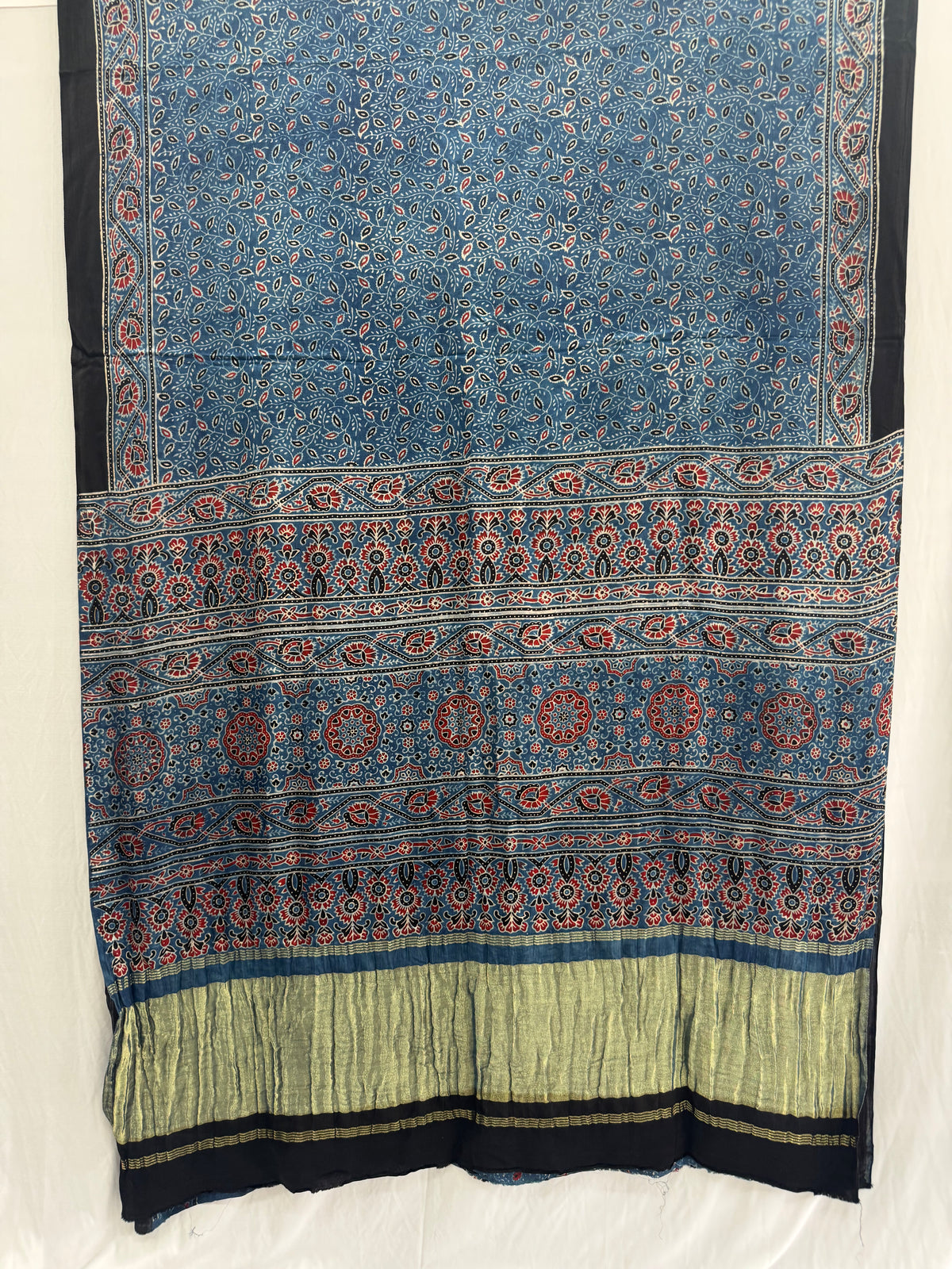 Modal silk Ajrakh Hand Block Saree With TCU Pallu (ZARI/LAGDI PATTA)