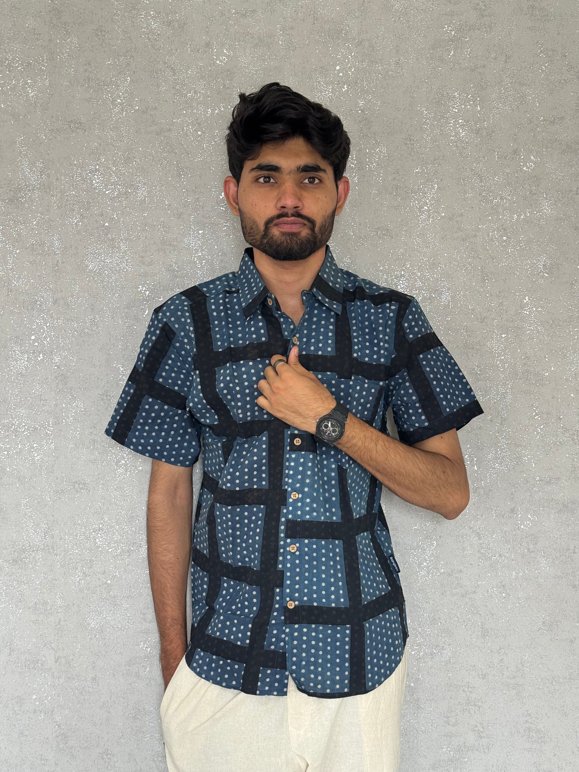 Cotton Ajrakh Half Sleeve Shirt For Men