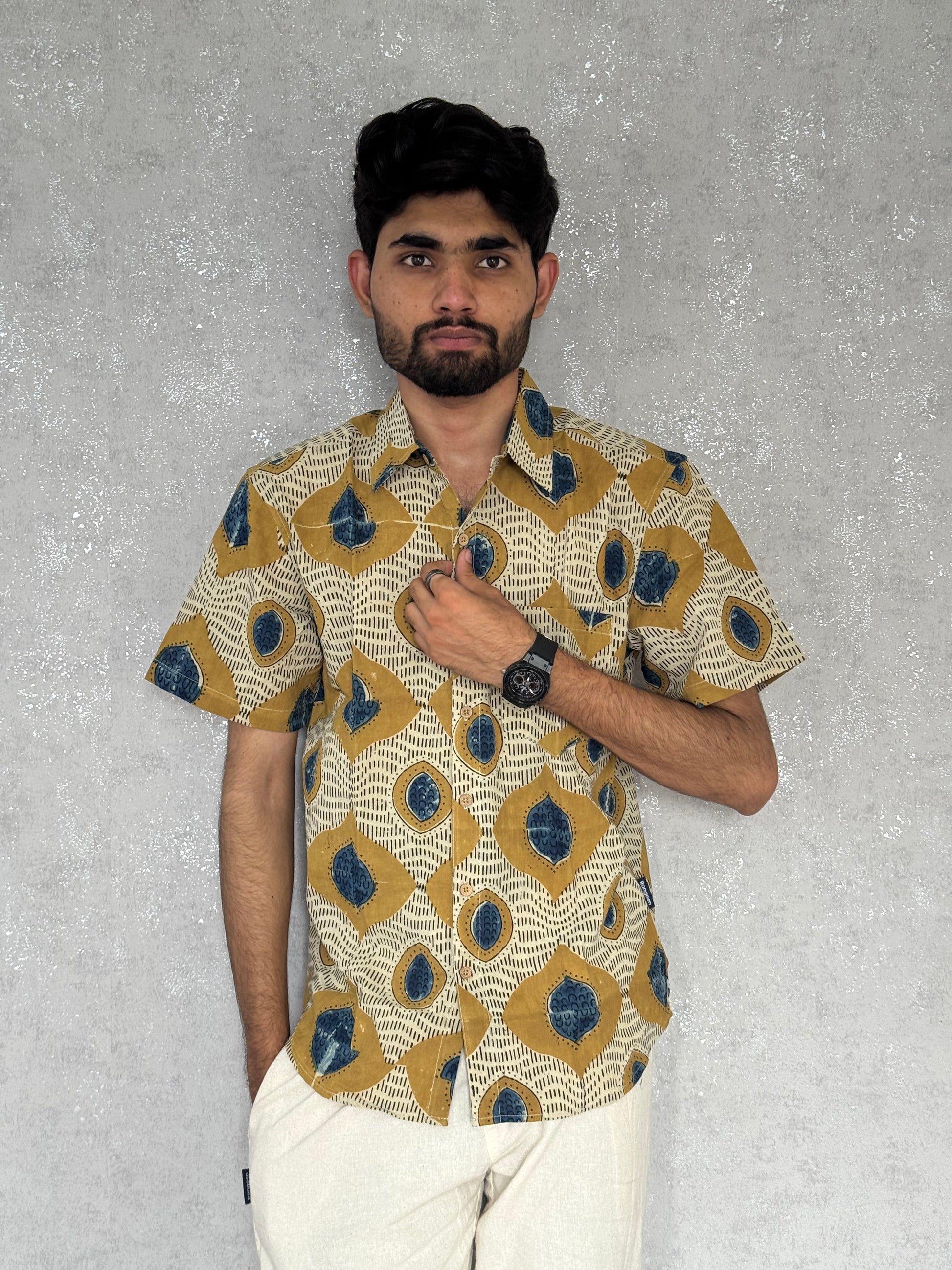 Cotton Ajrakh Half Sleeve Shirt For Men