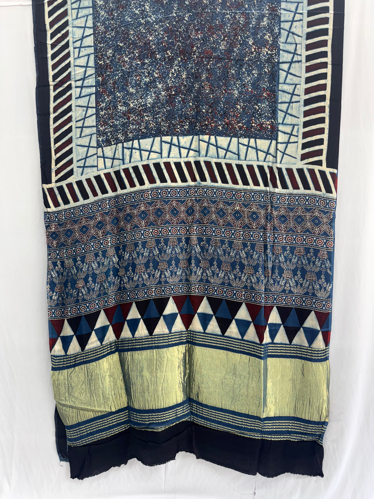 Modal silk Ajrakh Hand Block Saree With TCU Pallu (ZARI/LAGDI PATTA)