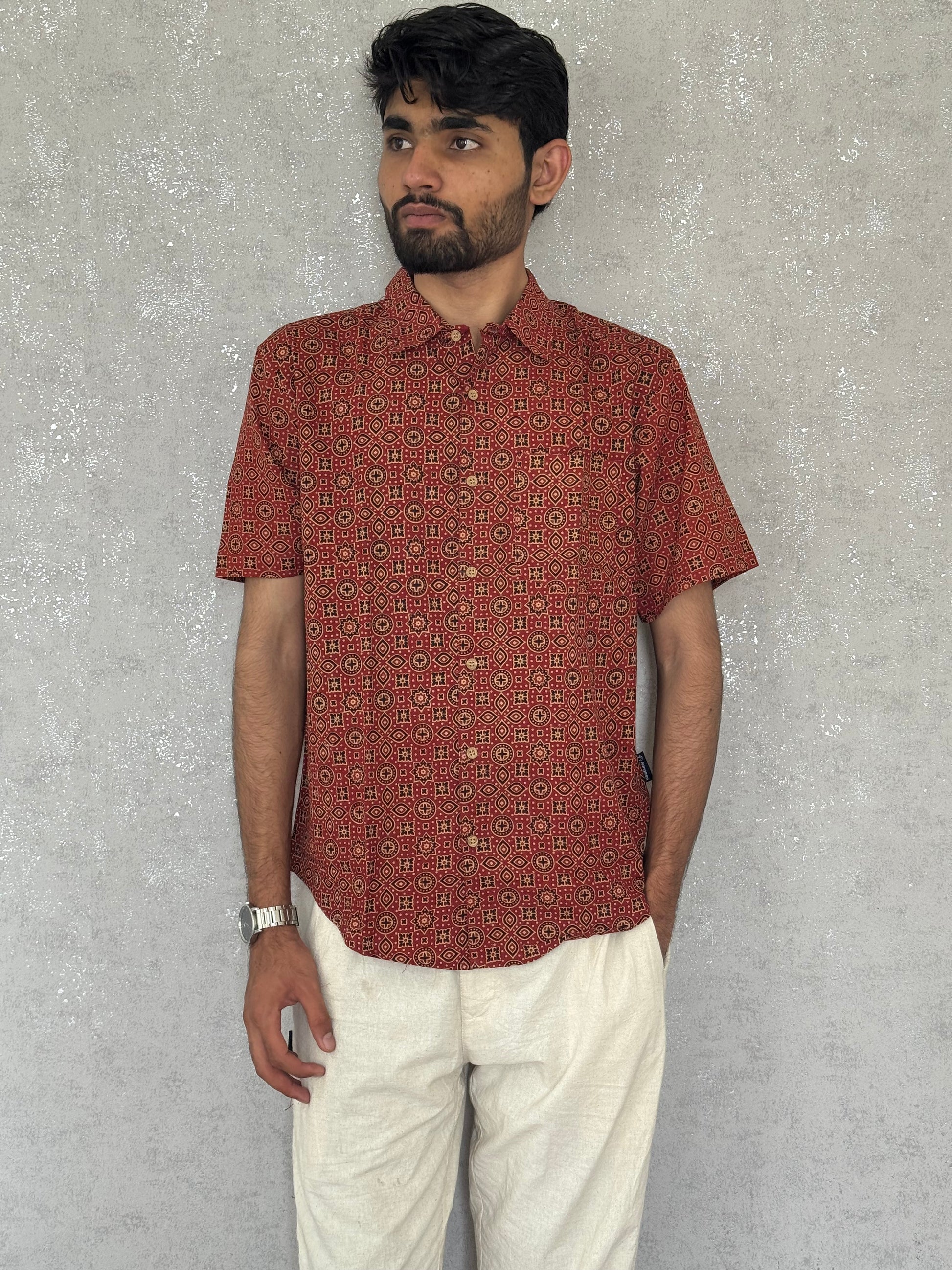 Cotton Ajrakh Half Sleeve Shirt For Men