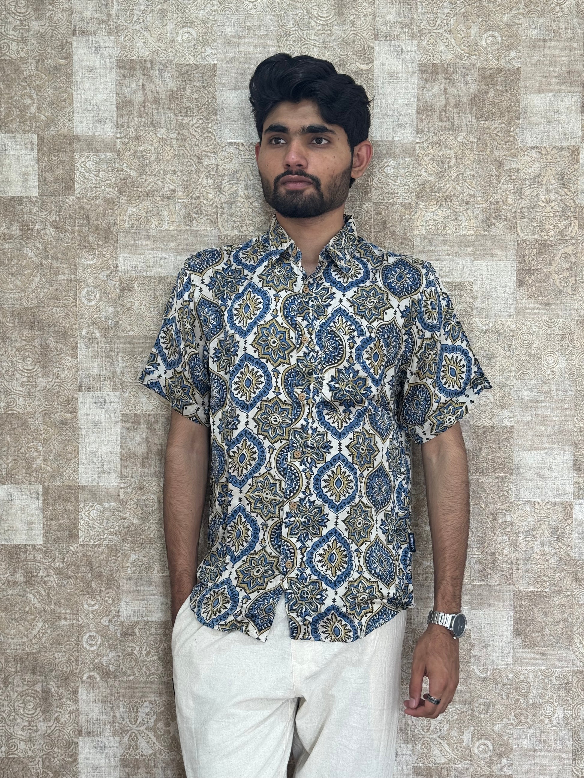 Modal Ajrakh Half Sleeve Shirt For Men