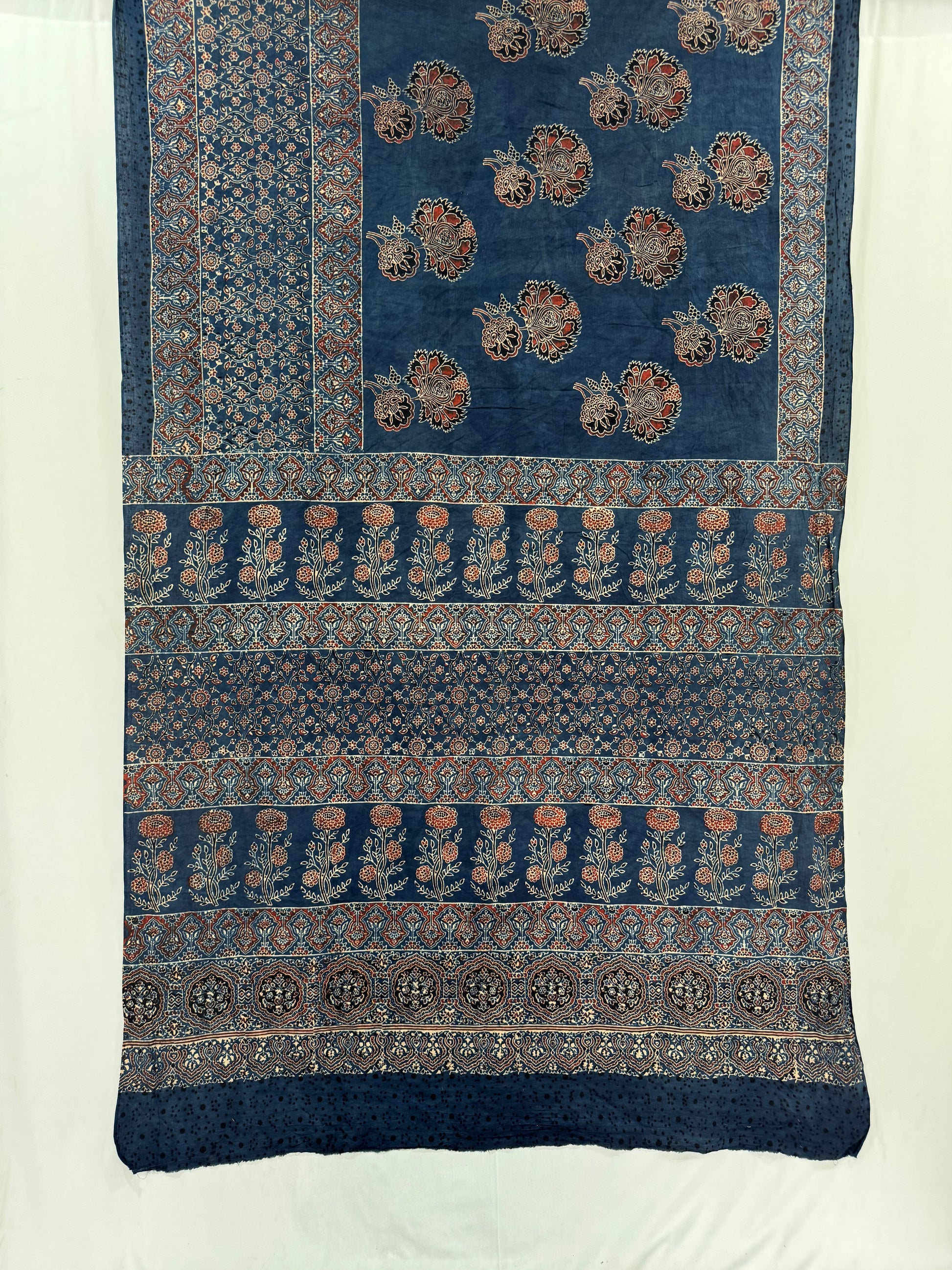 Cotton Ajrakh Hand Block printed Saree