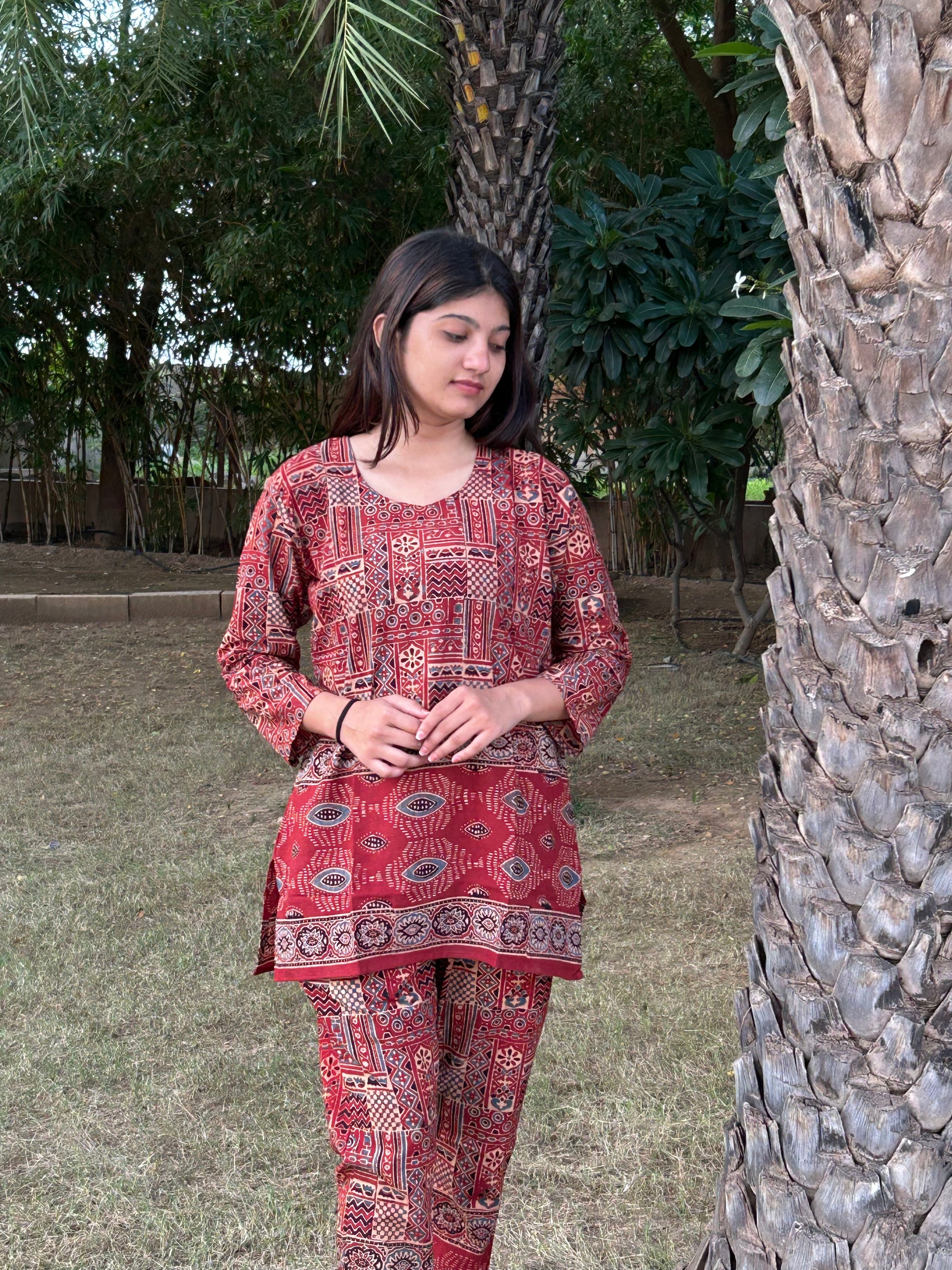 Ajrakh Print Cotton Co-ord Set (Top & Pant)