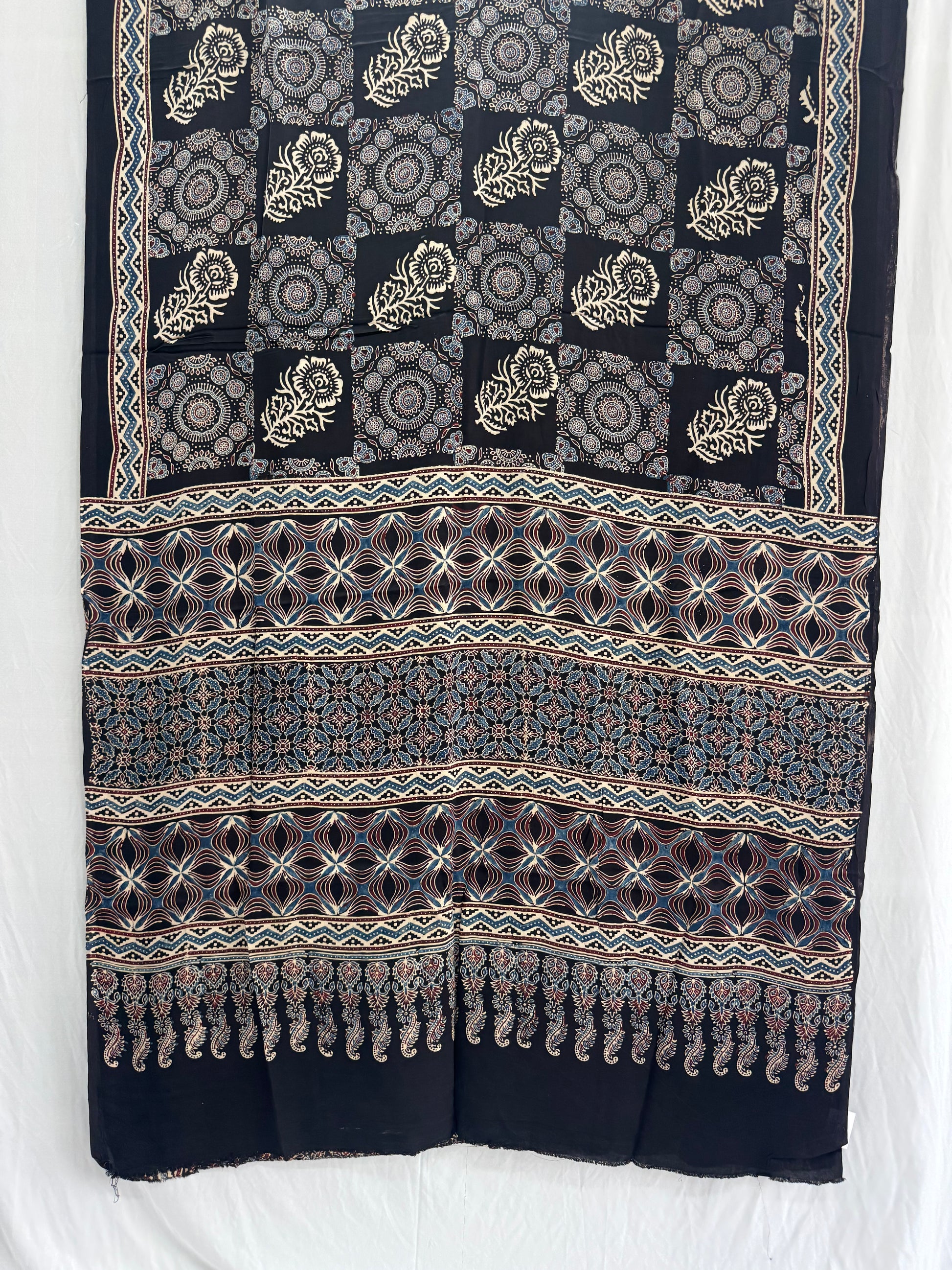 Modal Silk Ajrakh Hand Block Printed Saree