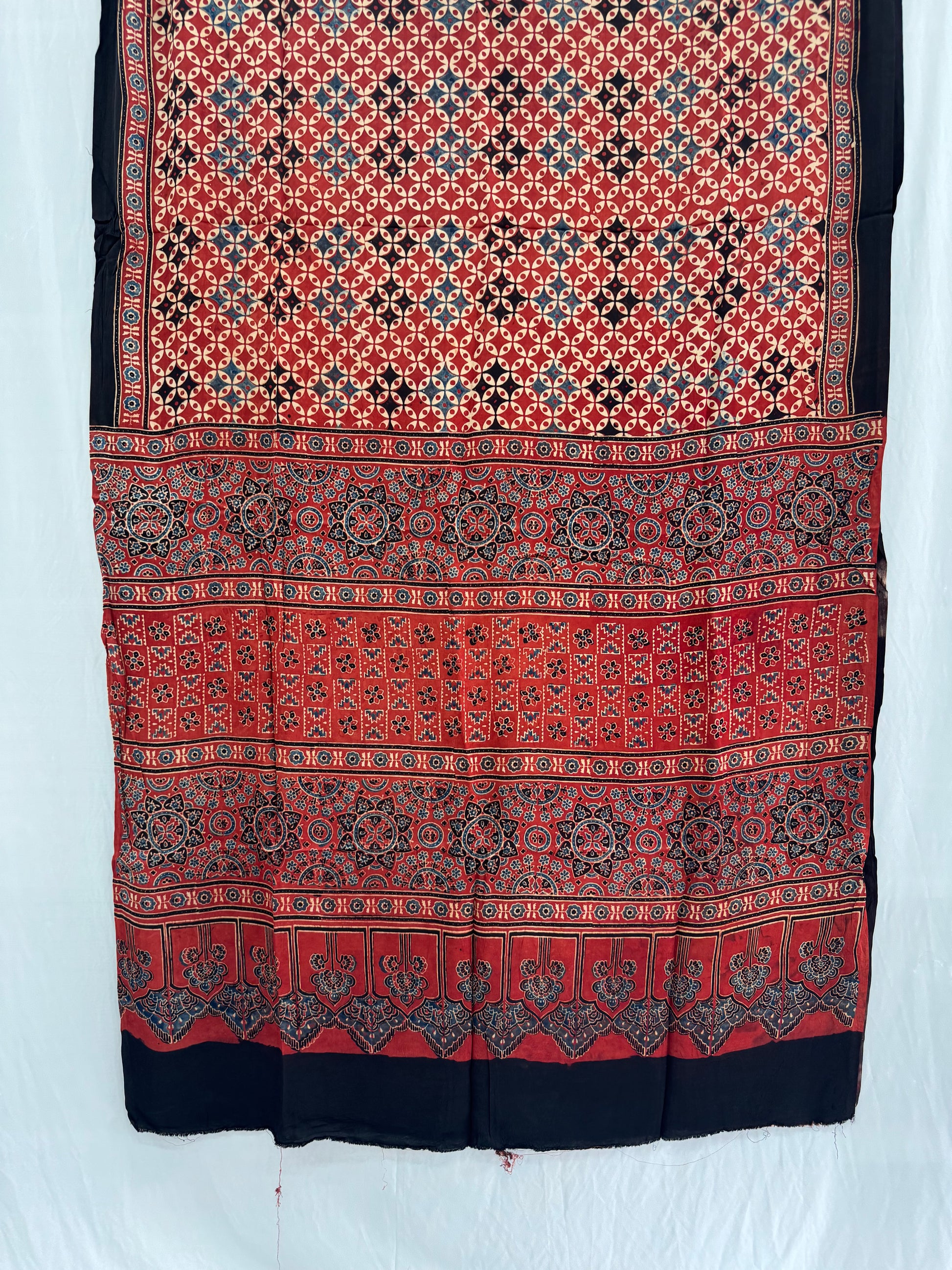 Modal Silk Ajrakh Hand Block Printed Saree