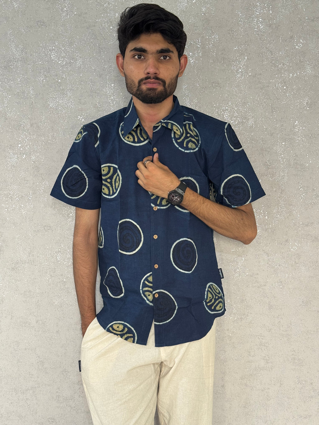 Cotton Ajrakh Half Sleeve Shirt For Men