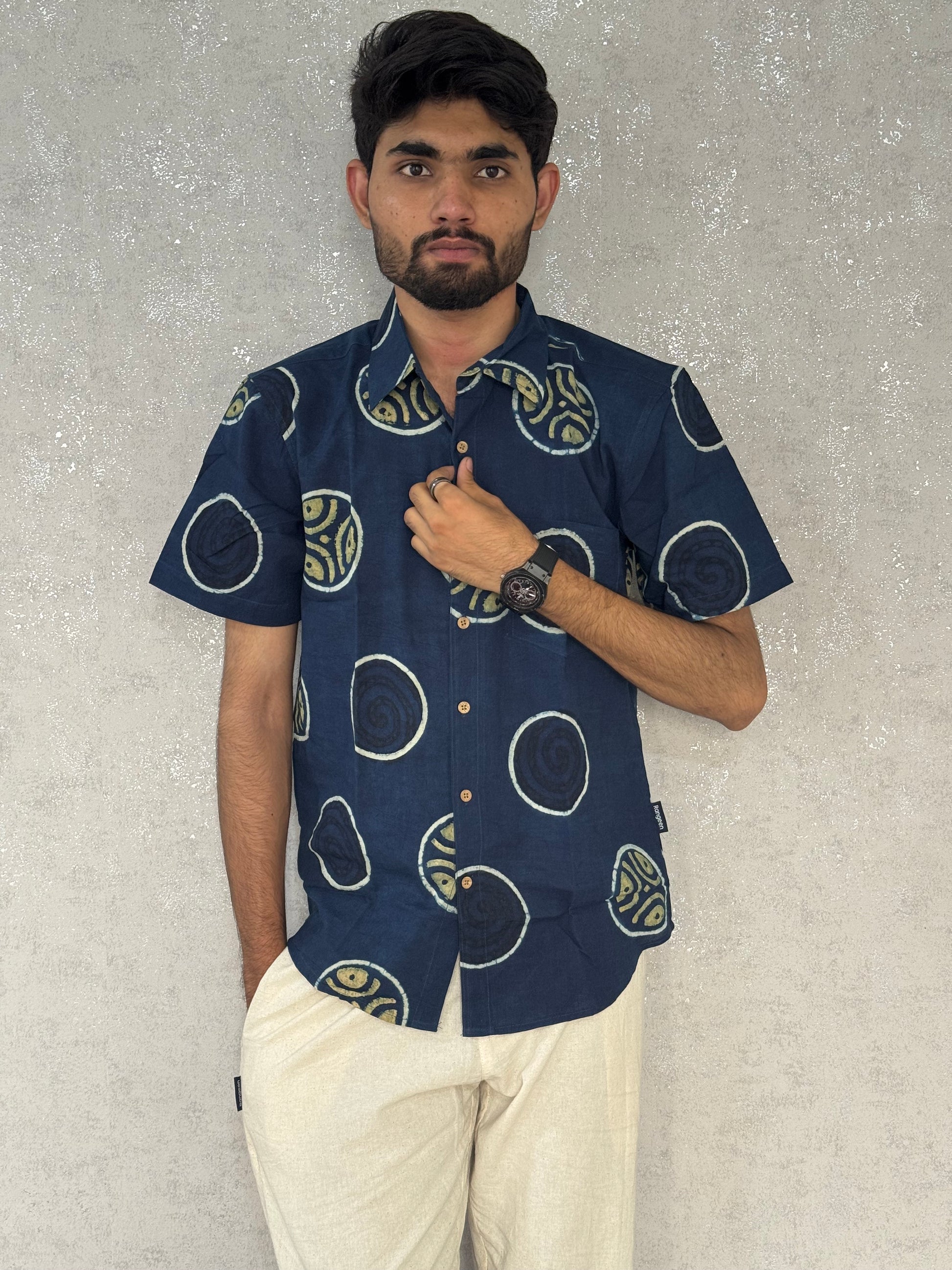 Cotton Ajrakh Half Sleeve Shirt For Men