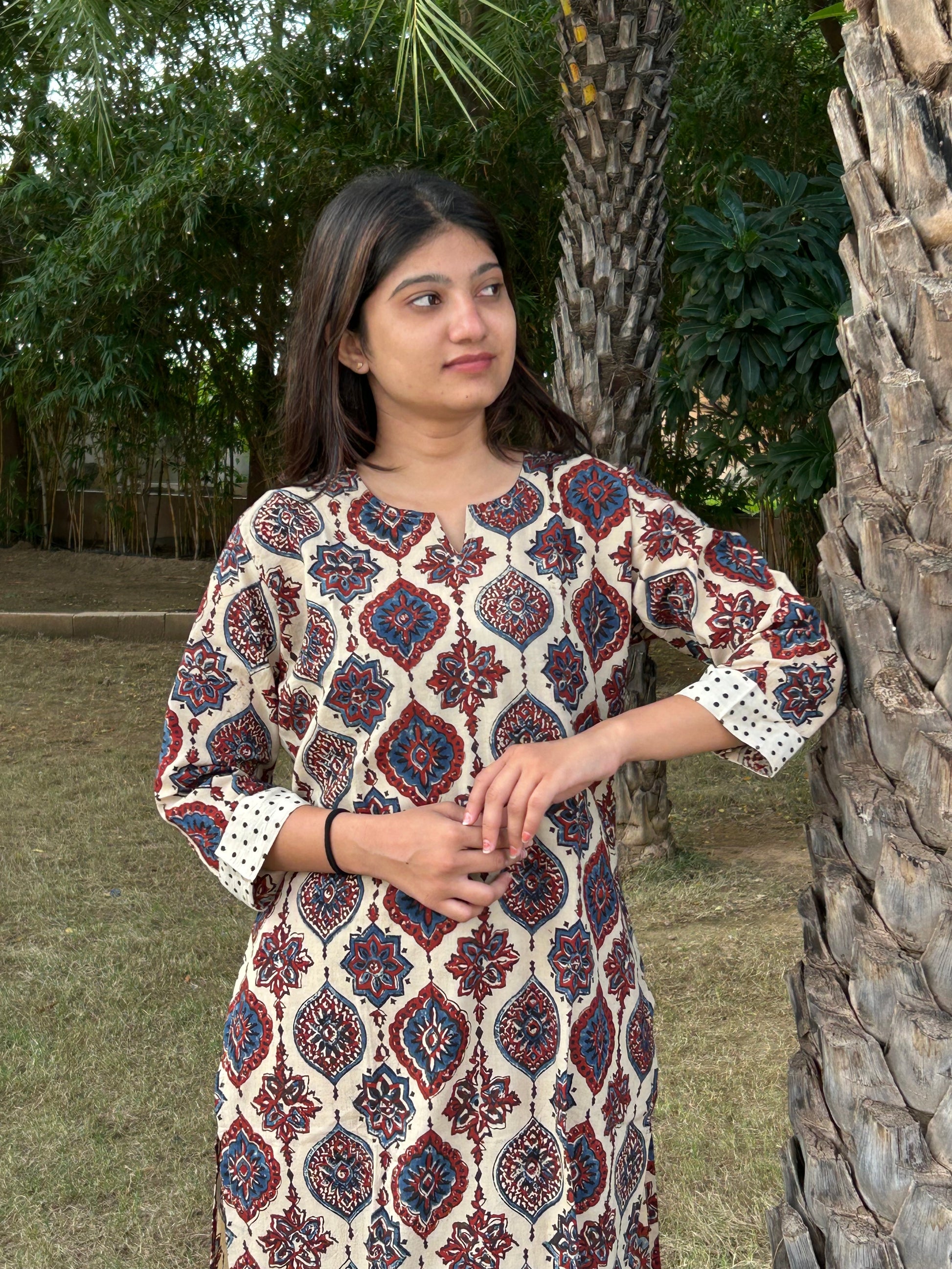 Ajrakh Hand Block Print Long Kurti & Pant Set – Cotton