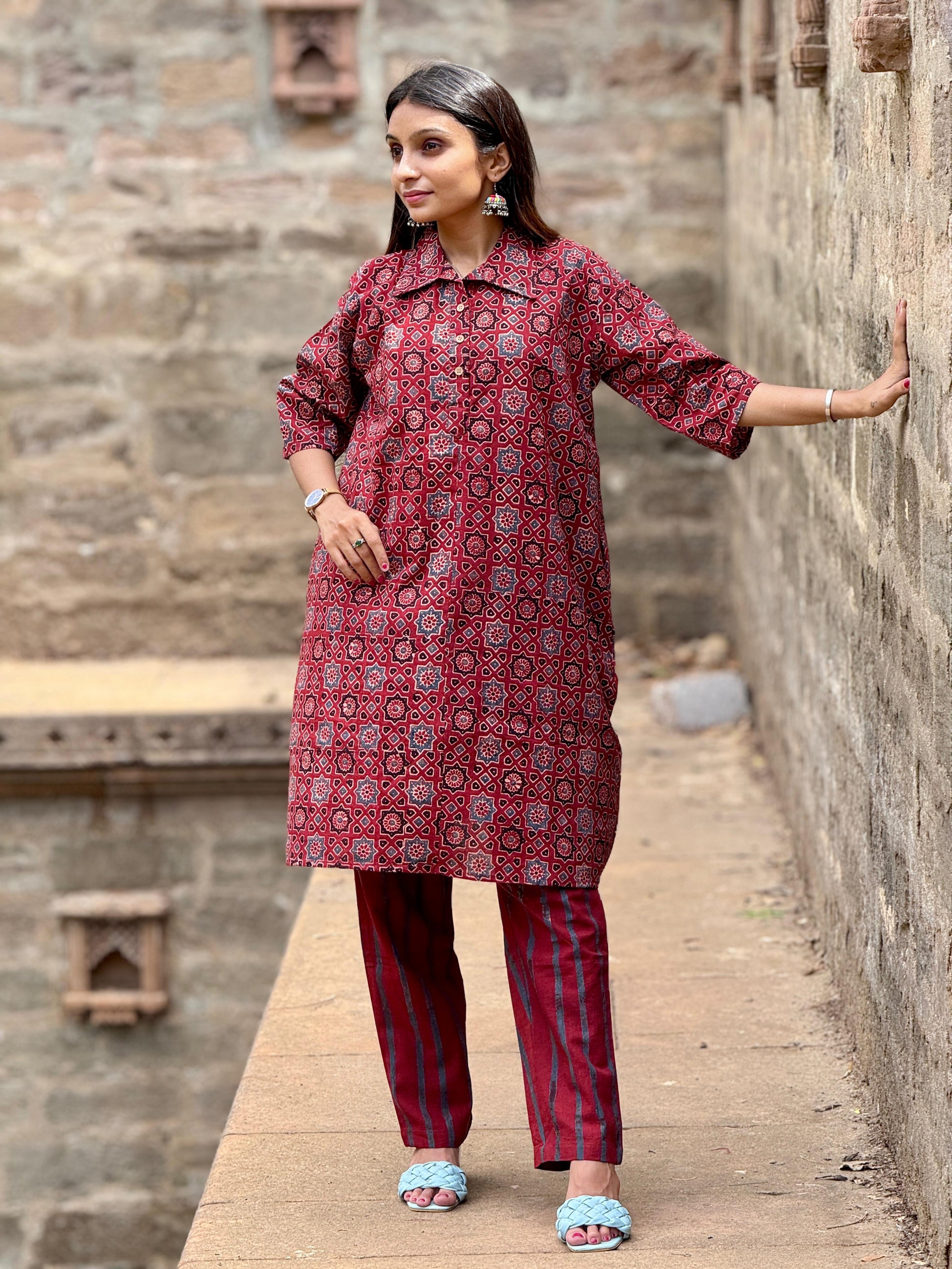 Ajrakh Print Cotton Co-ord Set (Top & Pant)