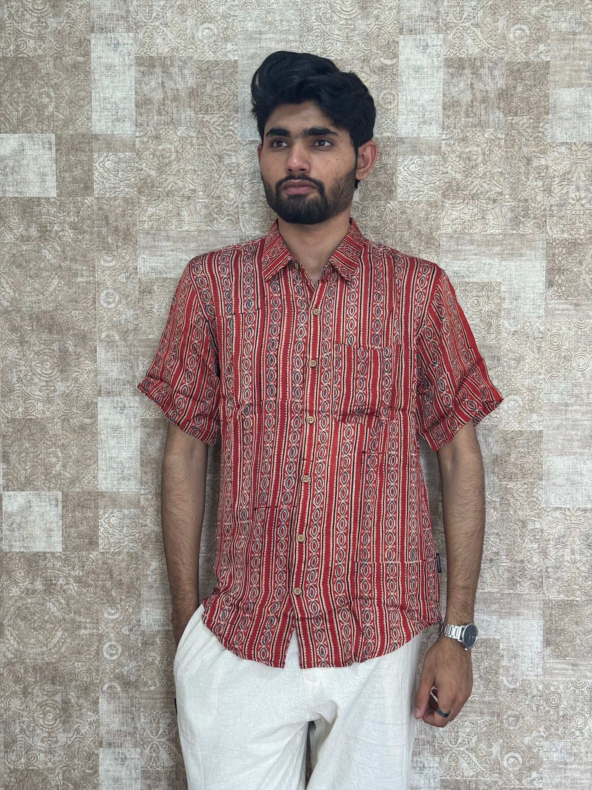 Modal Ajrakh Half Sleeve Shirt For Men