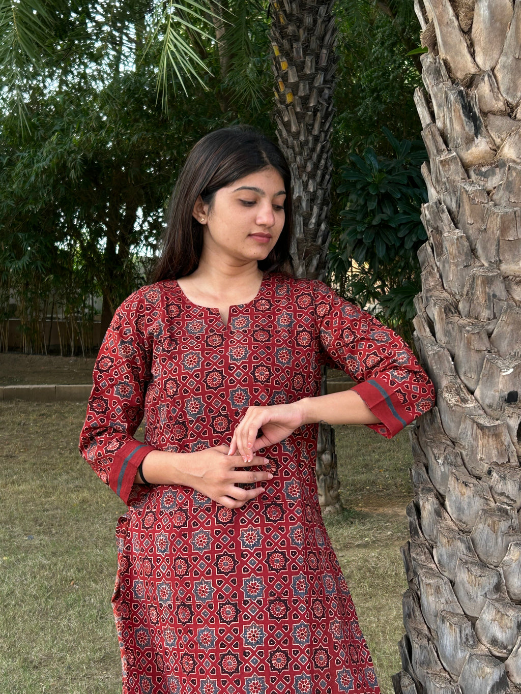 Ajrakh Hand Block Print Long Kurti & Pant Set – Cotton