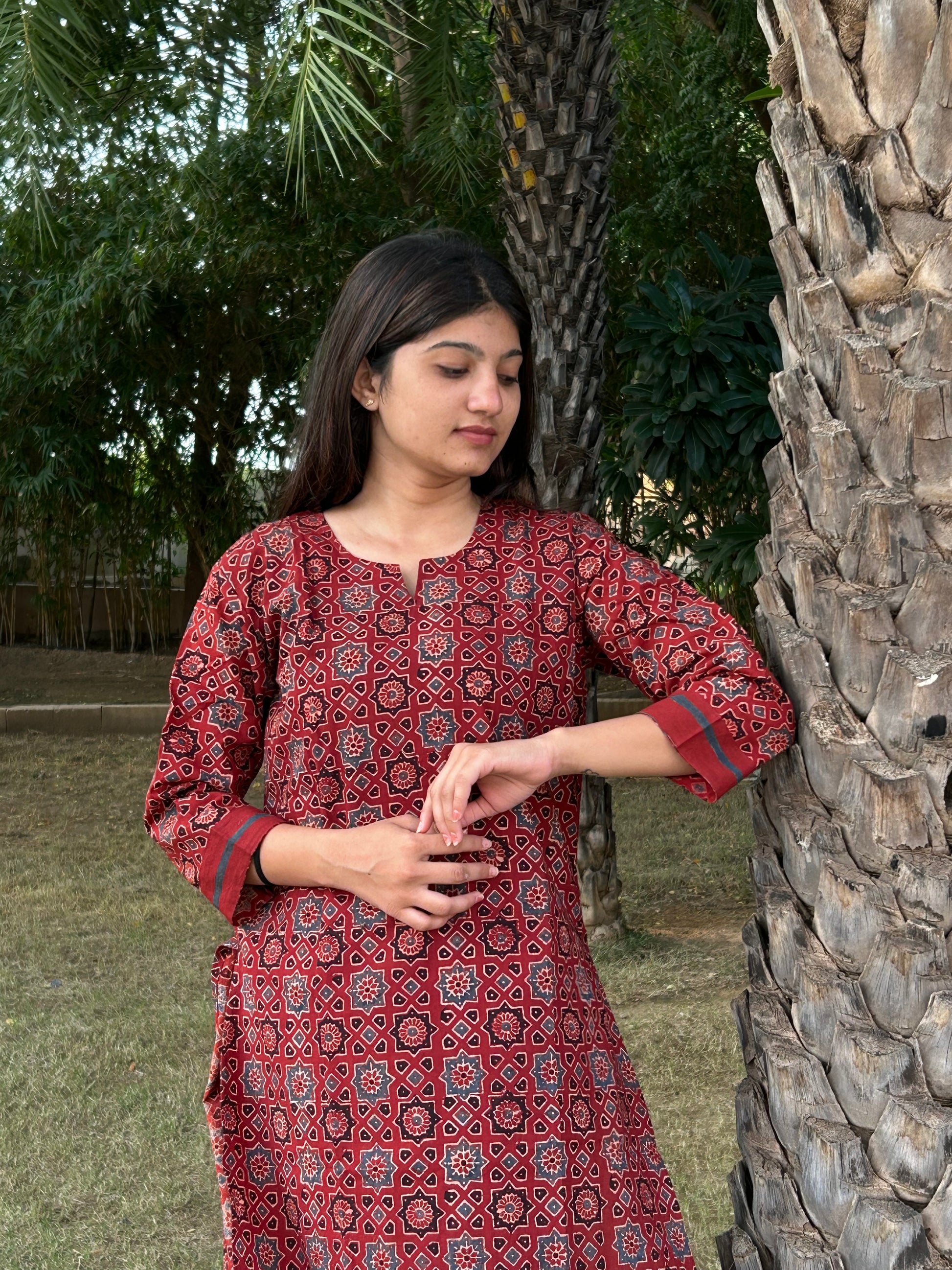 Ajrakh Hand Block Print Long Kurti & Pant Set – Cotton