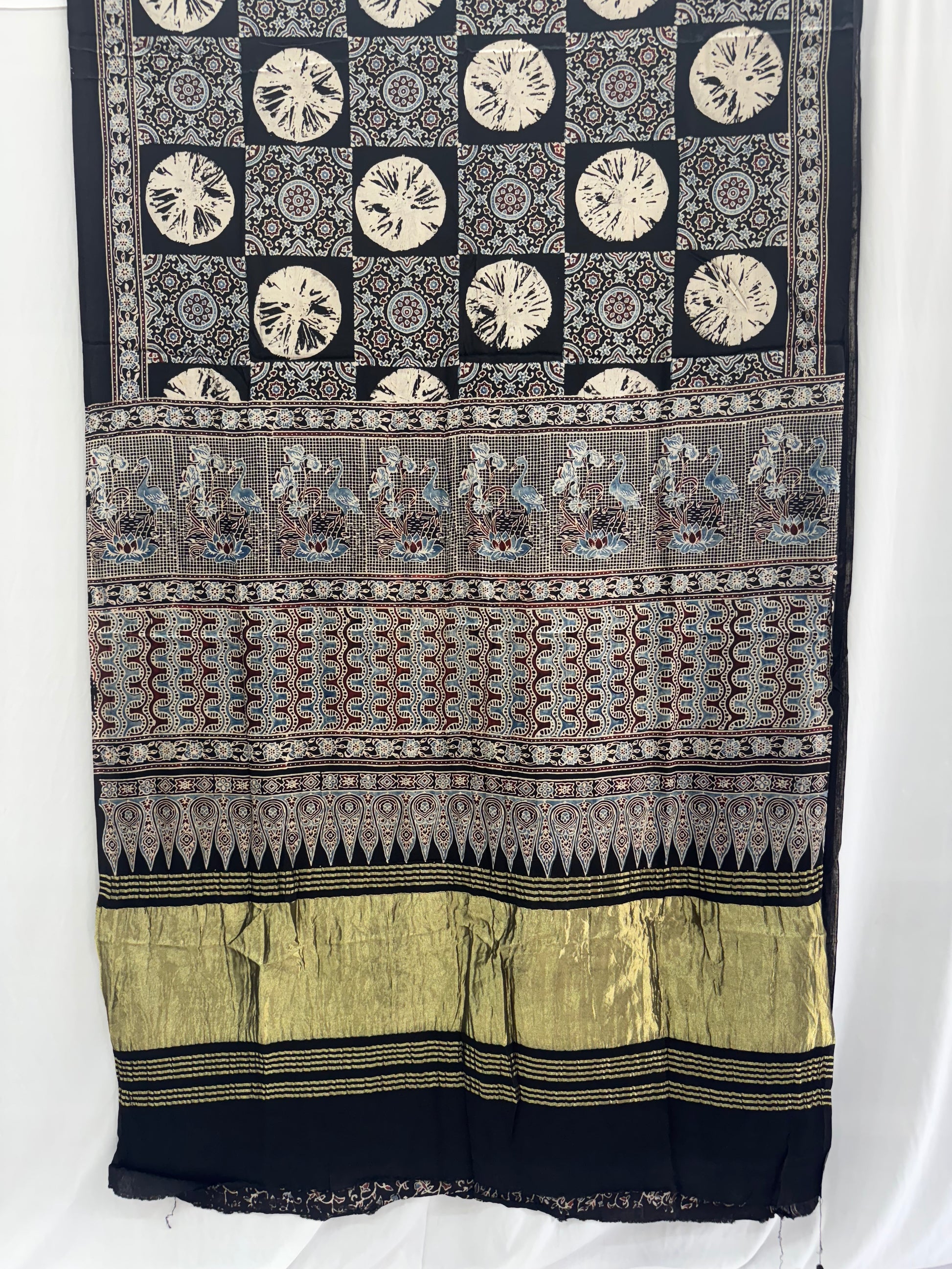 Modal silk Ajrakh Hand Block Saree With TCU Pallu (ZARI/LAGDI PATTA)