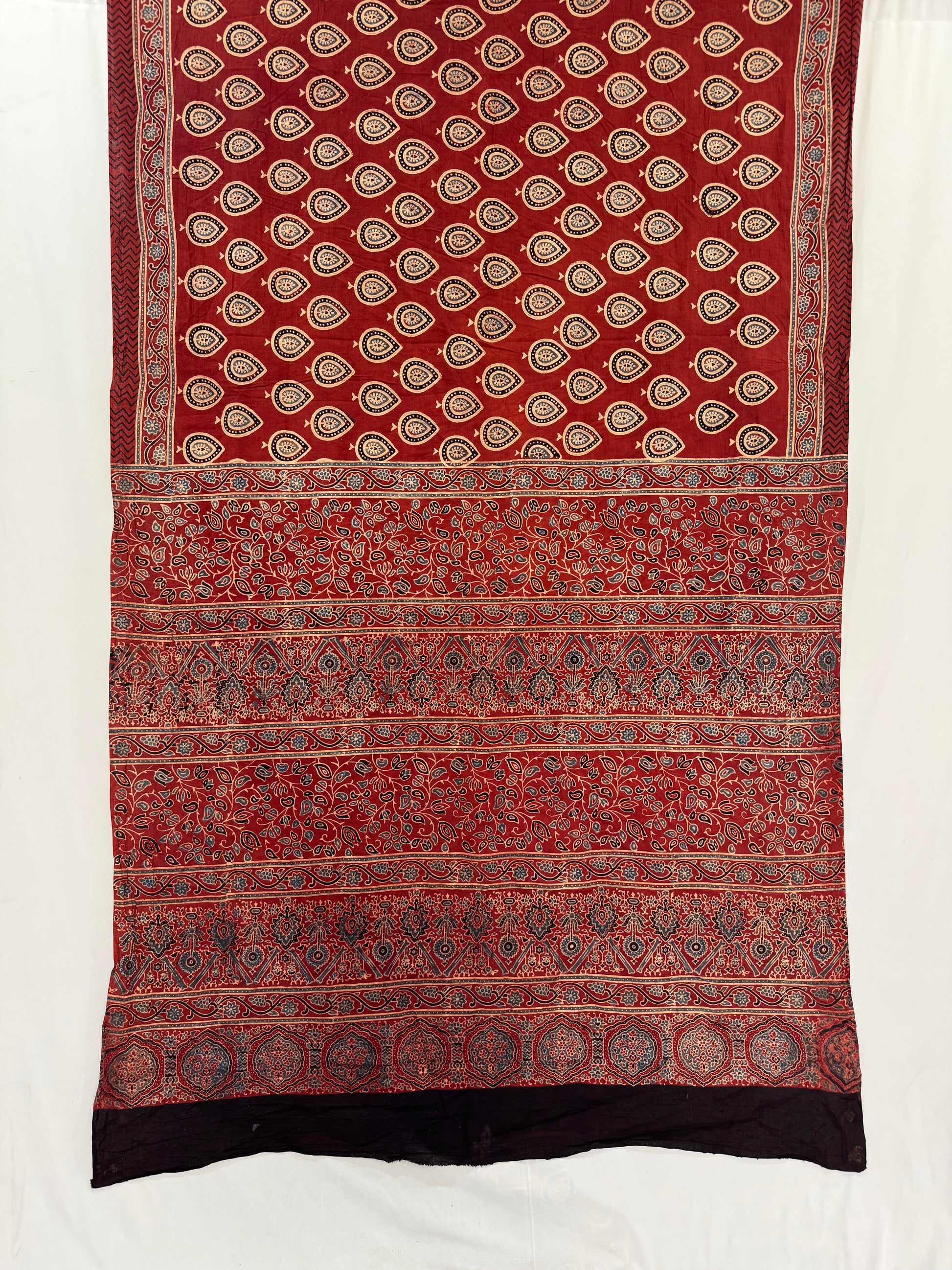 Cotton Ajrakh Hand Block printed Saree