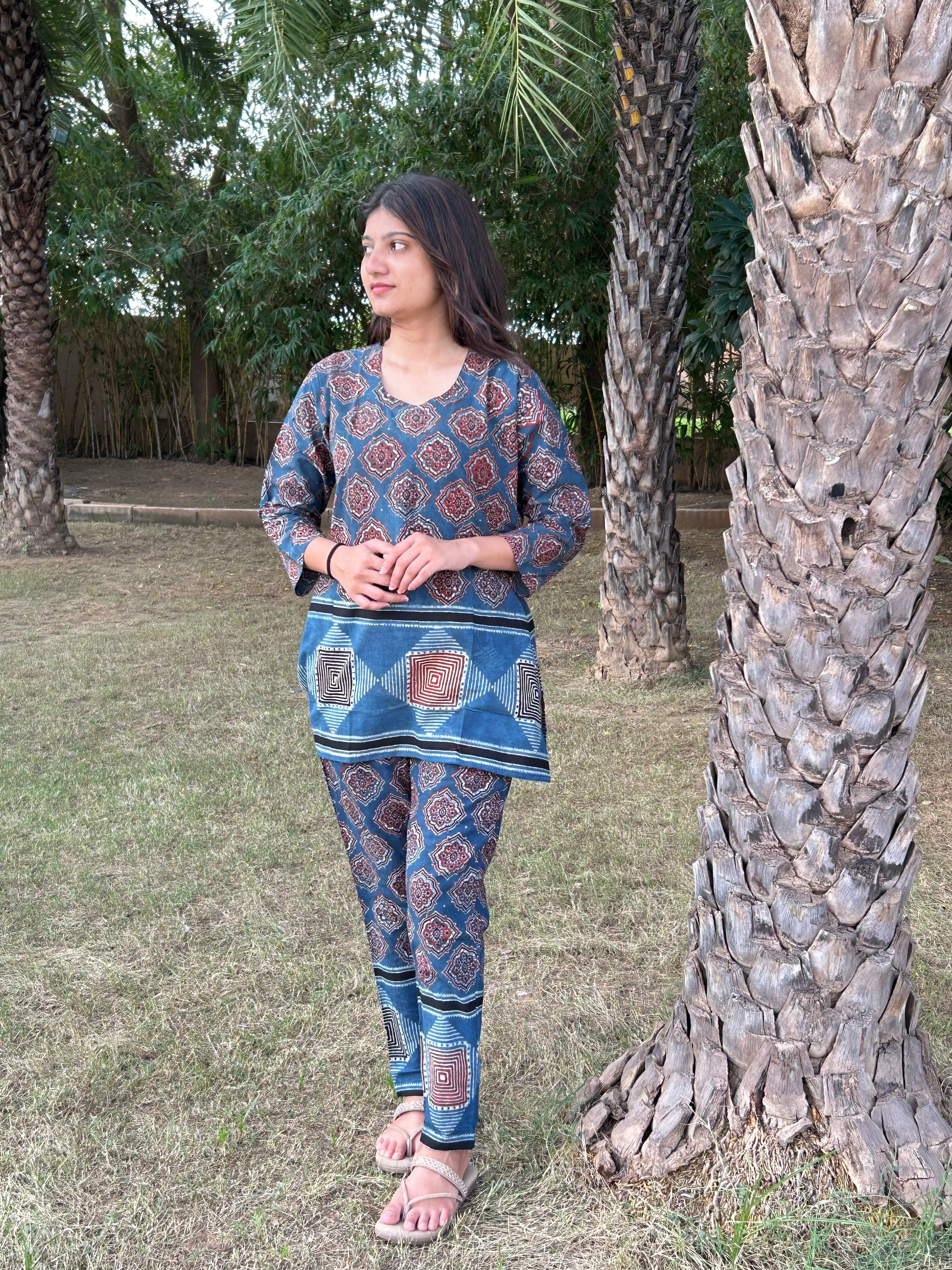 Ajrakh Print Cotton Co-ord Set (Top & Pant)
