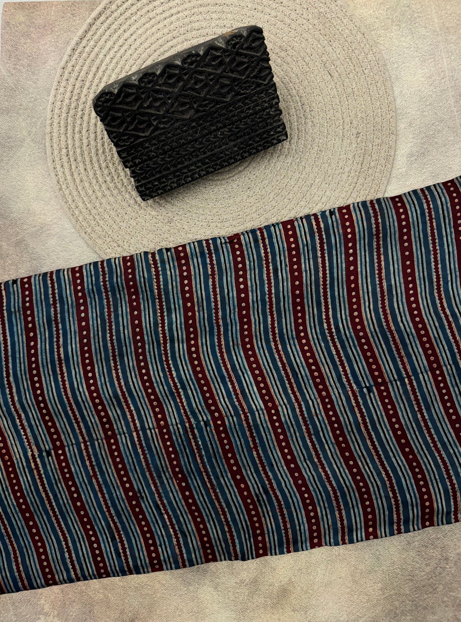 Modal silk Ajrakh Hand Block Printed Running Fabric